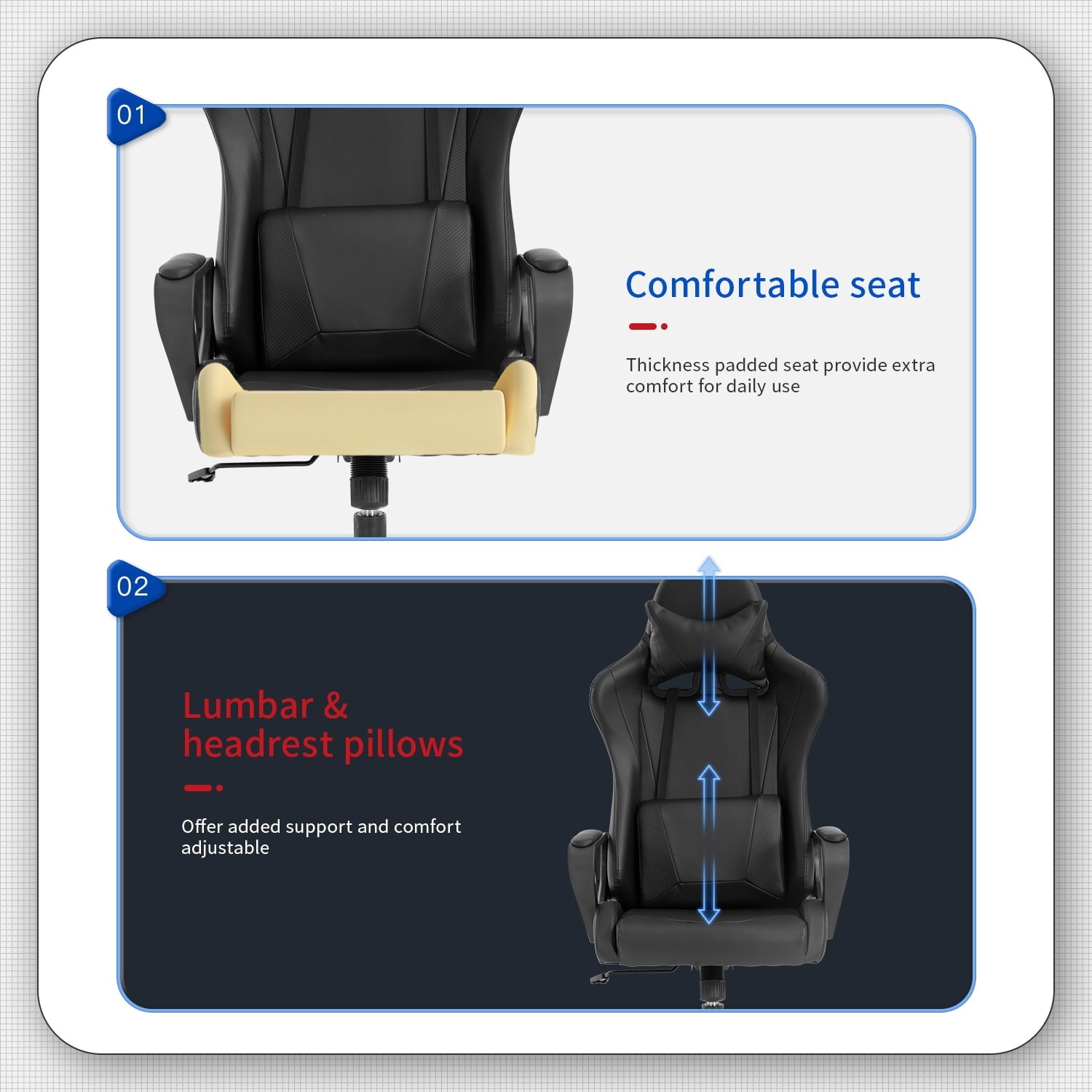 YRLLENSDAN Ergonomic Gaming Chair Video Game with Massager, Black Computer Chair with Arms and Back Support Adjustable Height High-Back Office Chair with Lumbar Support