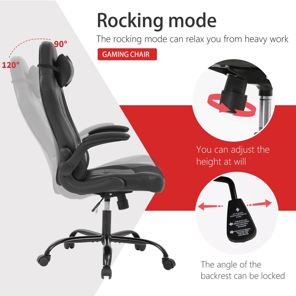 PayLessHere Gaming Chair With Lumbar Support, Adjustable Headrest Office Chair For Adults, Black