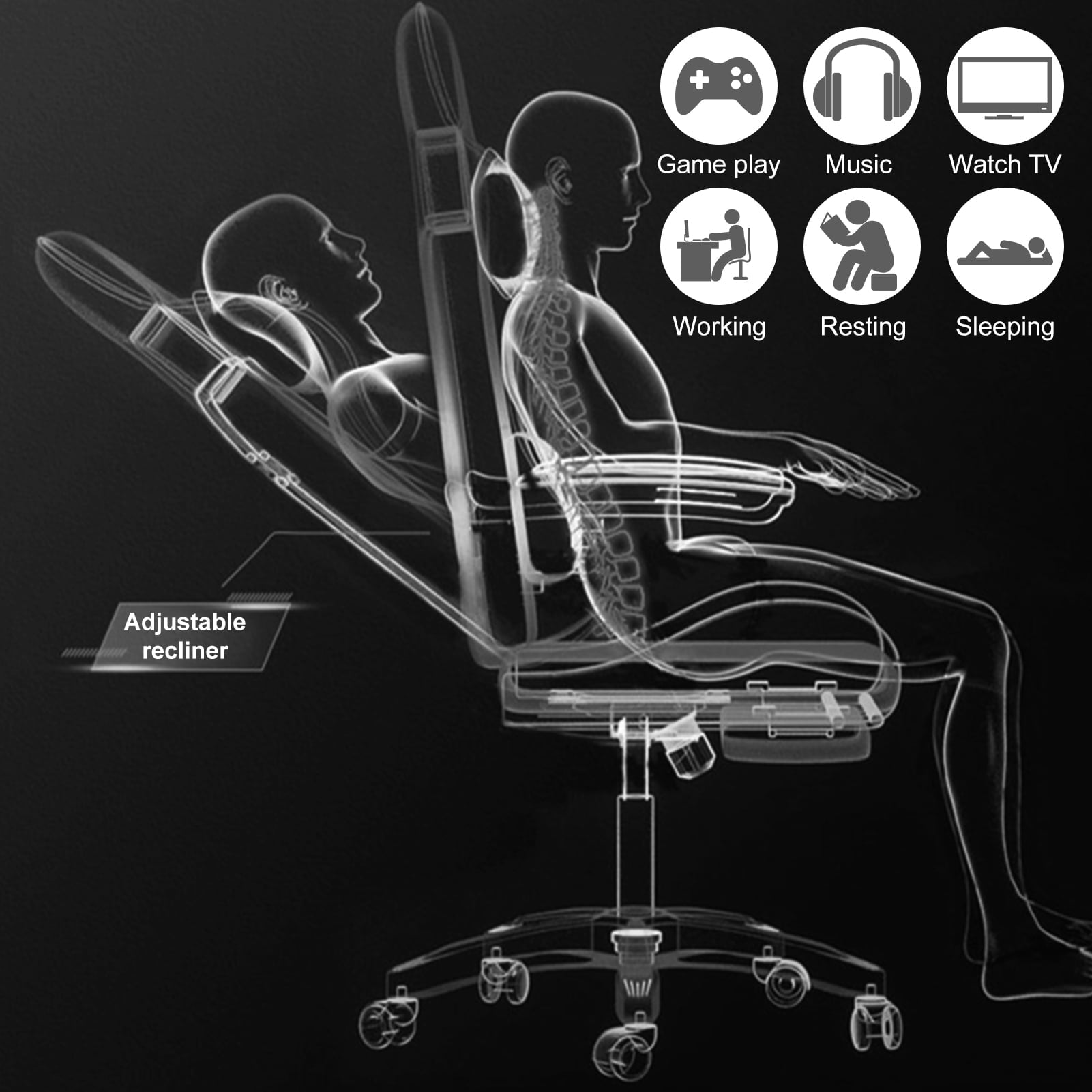 HomeLife Gaming Chair with Bluetooth-compatible Speakers and RGB LED Lights, Ergonomic Massage Computer Gaming Chair with Height Adjustable, Video Game Chair High Back with Lumbar Support