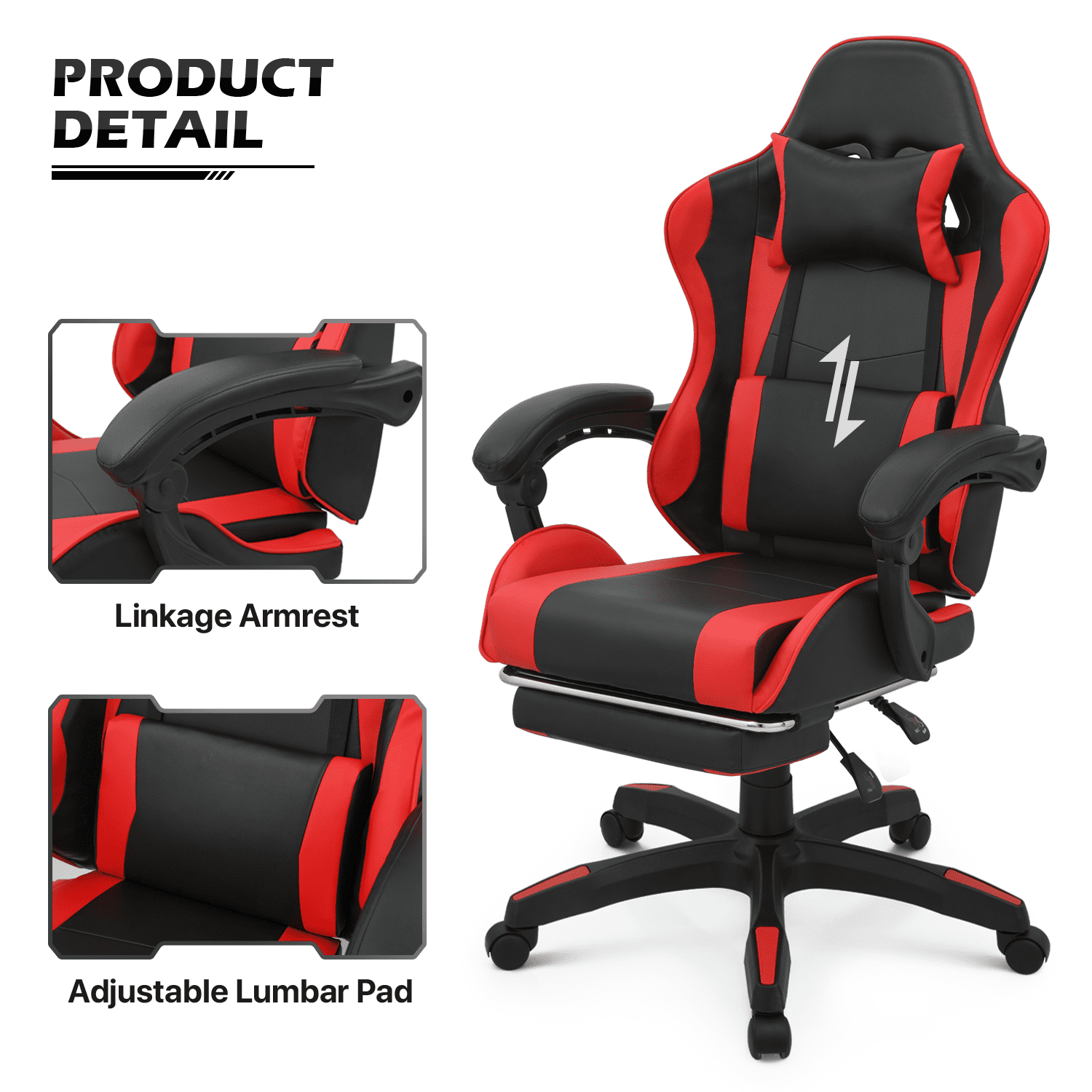 MoNiBloom Gaming Office Chair, Ergonomic High Back Gaming Chair with Headrest and Lumbar Support, Ergonomic Swivel Chair , Red