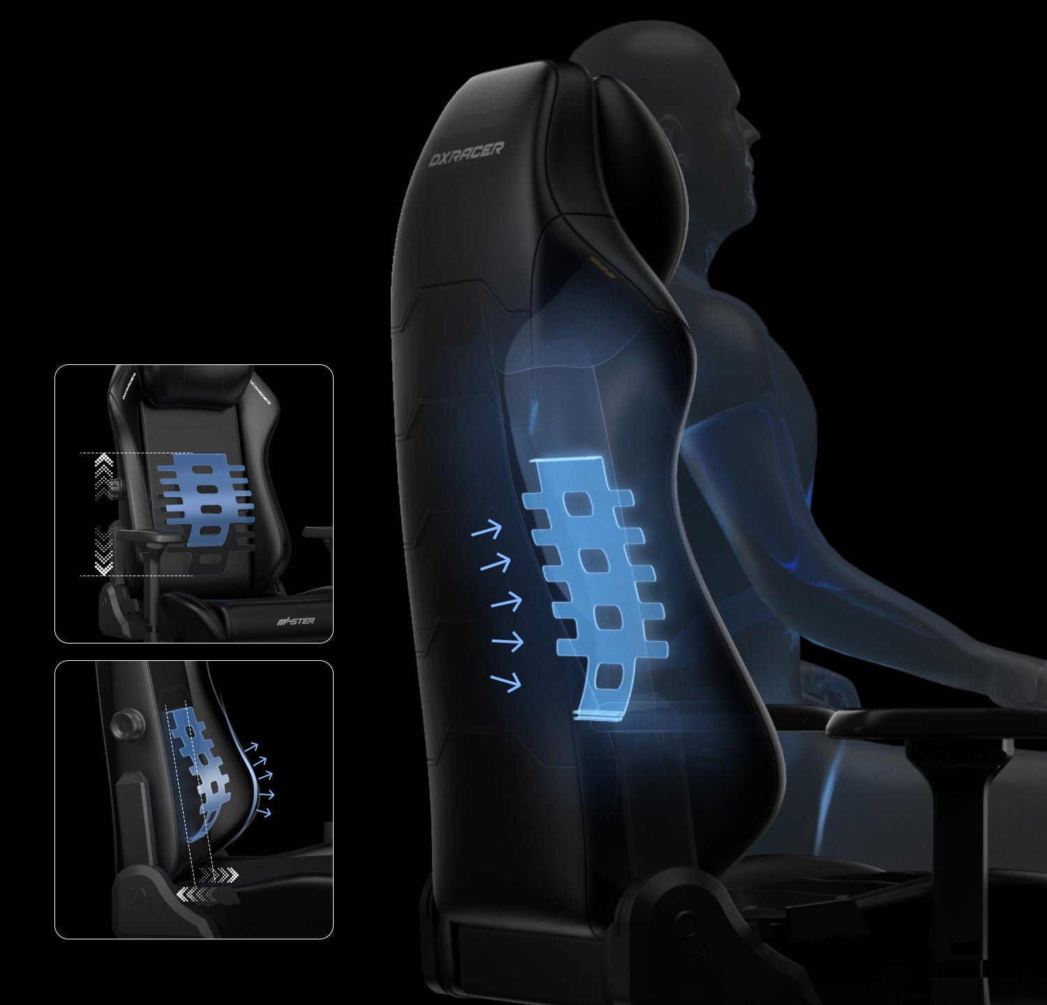 DXRacer Master Series Luxury Egnomic Office Chair for Big and Tall, with EPU Leatherette Upholstery, head rest and intergrated lumbar support, Black