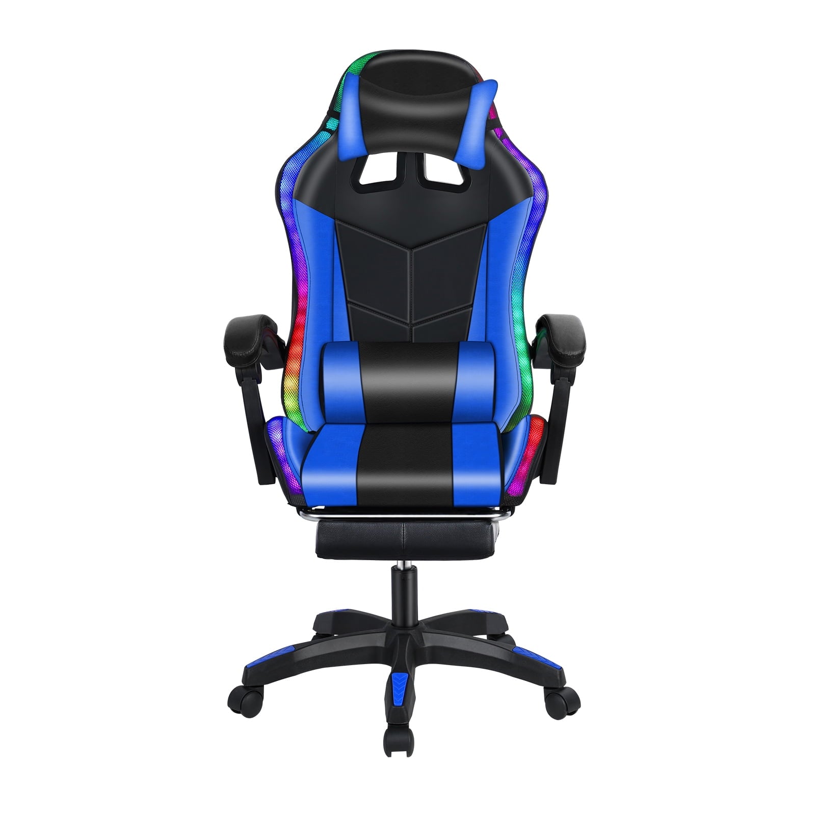 Gaming Chair with Bluetooth Speakers and LED Lights Ergonomic Massage Video Game Chair with Footrest High Back with Lumbar Support Blue and Black