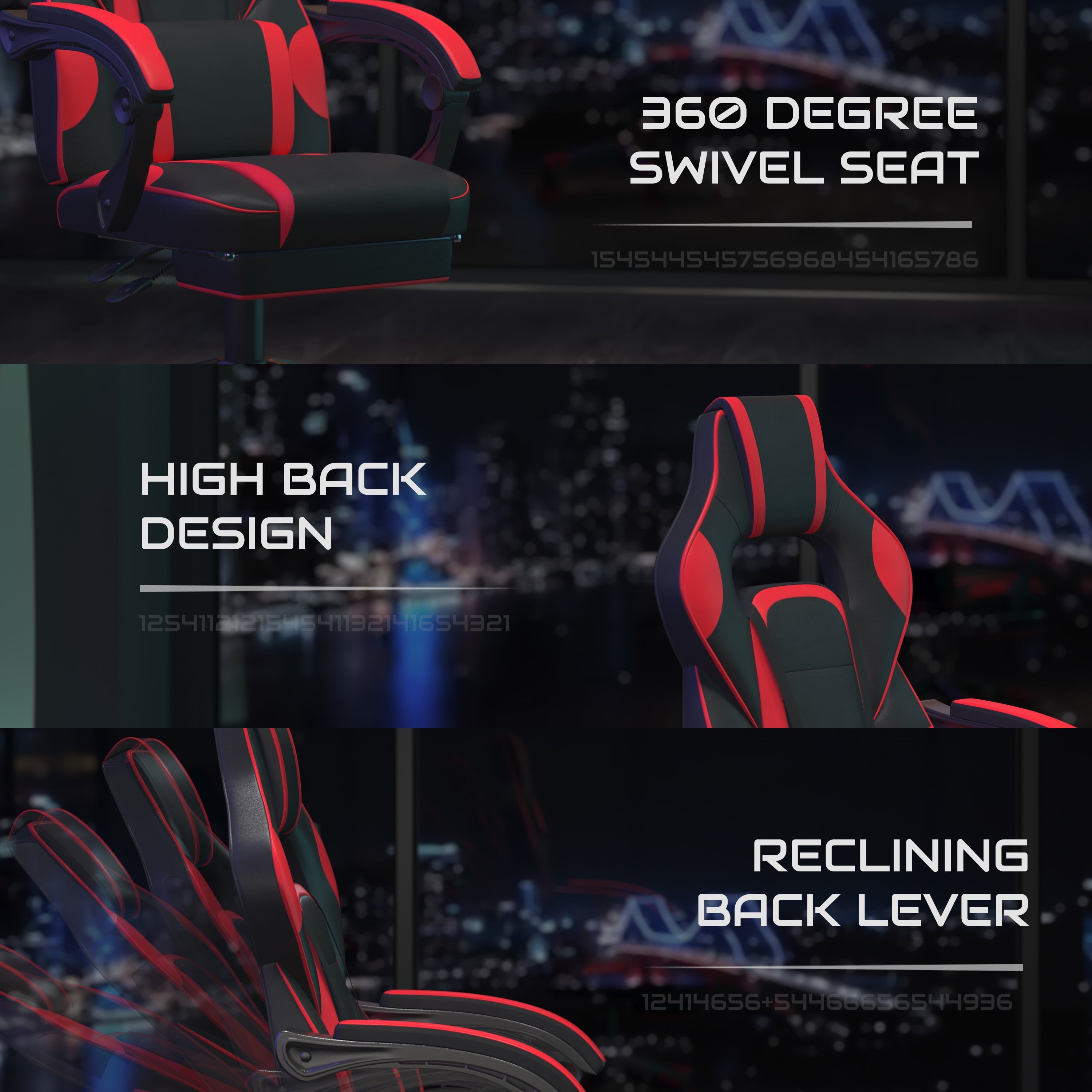 BlackArc Gaming Chair Outfitted With Footrest, Headrest, Lumbar Support Massage Pillow, Reclining Seat/Arms In Black & Red