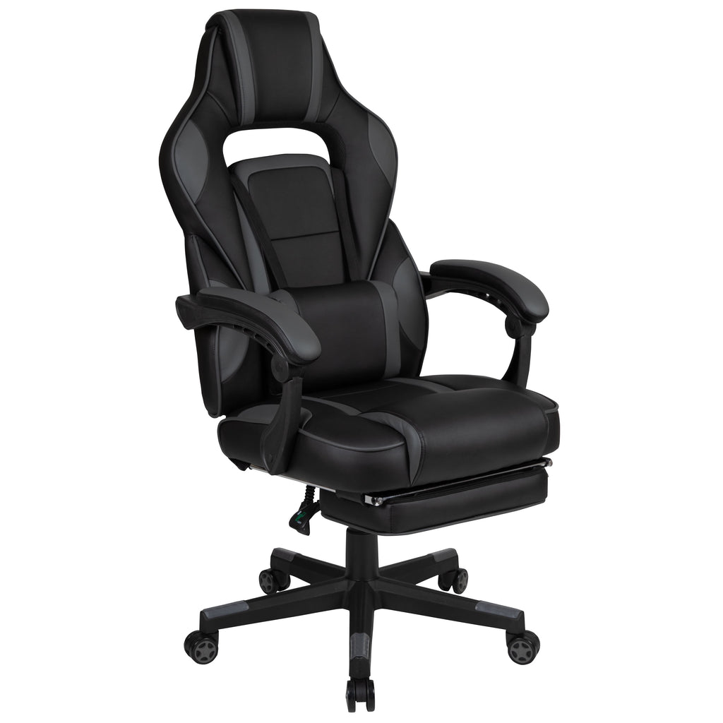 Emma + Oliver Black/Black Gaming Desk Set - Cup/Headset Holder/Reclining & Footrest