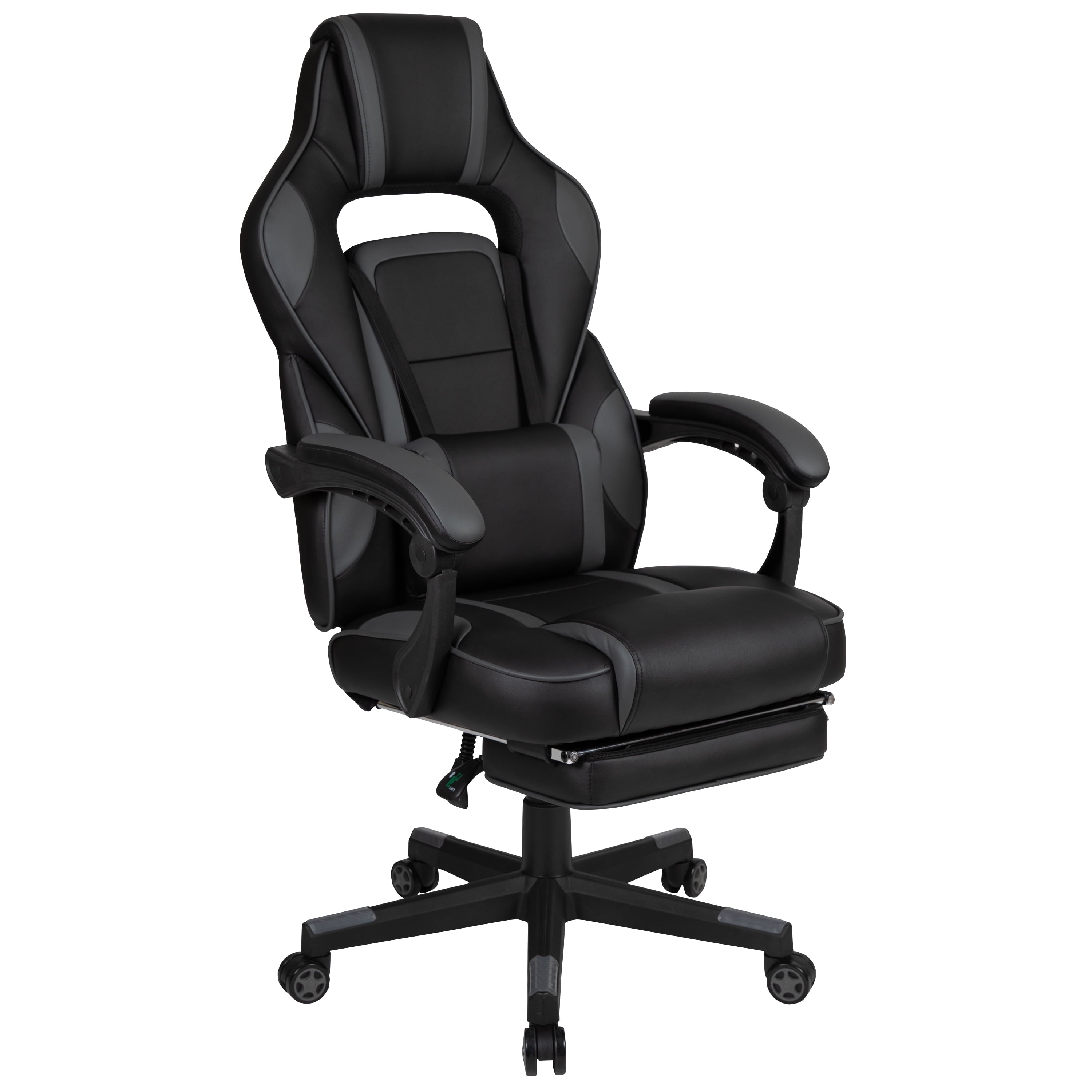 Emma + Oliver Black/Black Gaming Desk Set - Cup/Headset Holder/Reclining & Footrest