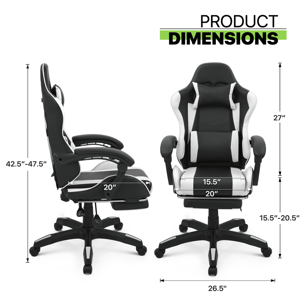 Magshion Rolling Gaming Chair, Adjustable Faux Leather Computer Seat with Lumbar Support for Adults Teens Desk Chair, White