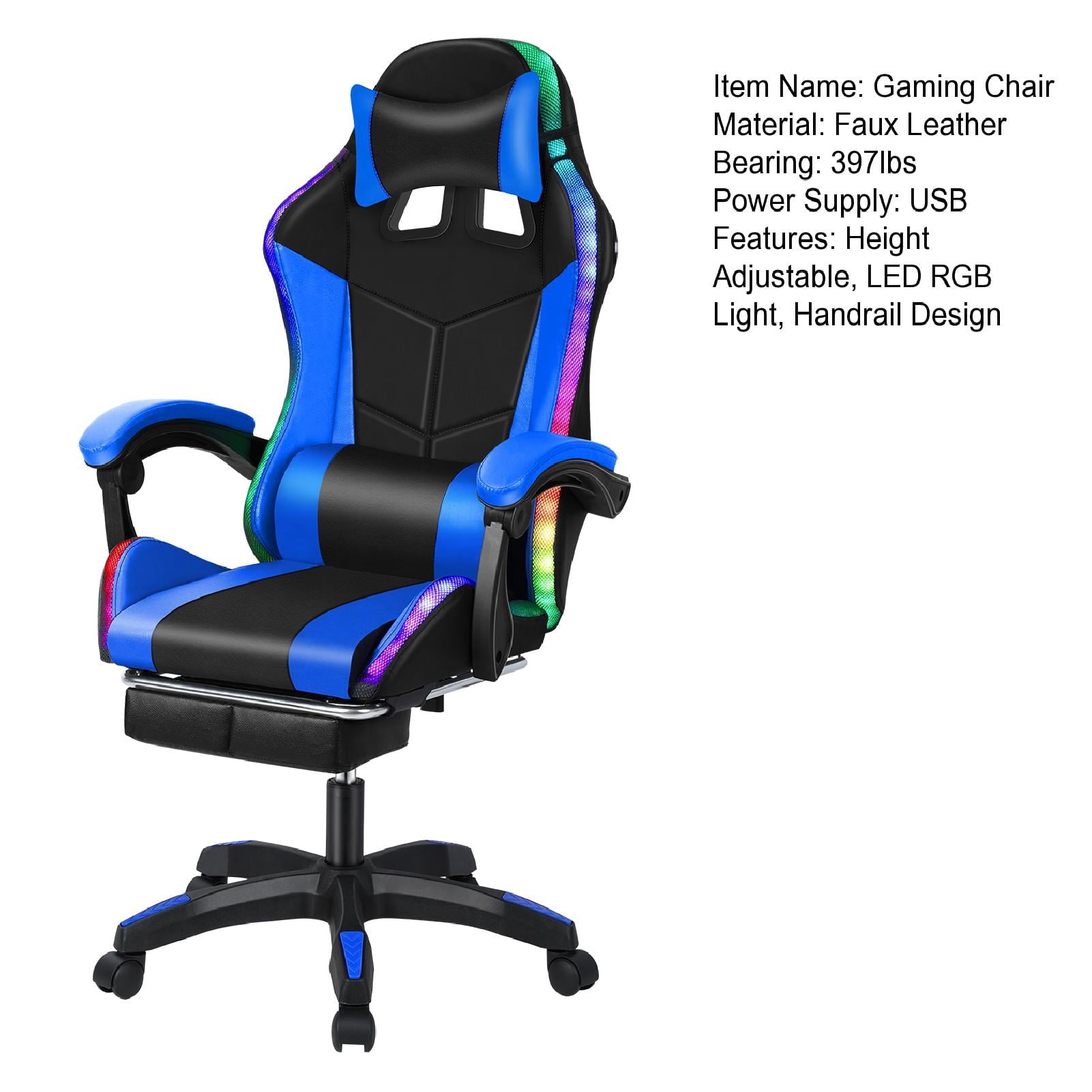 bestolf Gaming Chair with Footrest and RGB LED Lights,3 in 1, Massage Leather Game Chair for Adults, Big and Tall Video Game Chair with Headrest and Lumbar Support