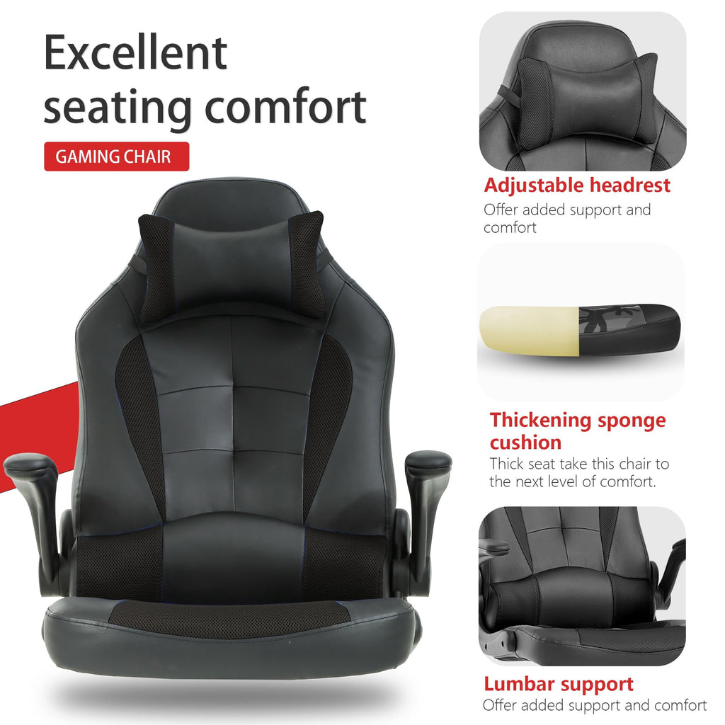 PayLessHere Gaming Chair With Lumbar Support, Adjustable Headrest Office Chair For Adults, Black