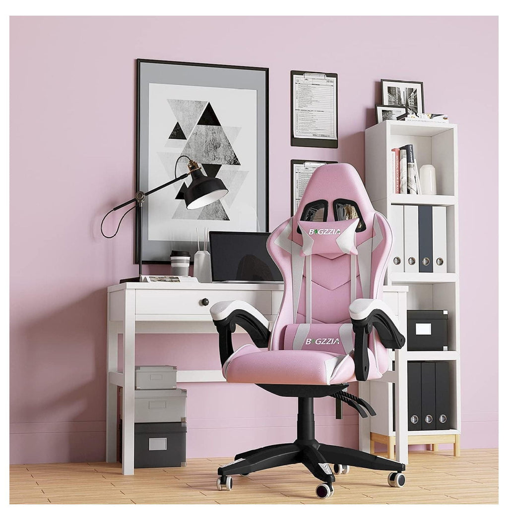 Exlonjet Gaming Chair, Reclining High Back PU Leather Office Desk Chair with Headrest and Lumbar Support, Adjustable Swivel Rolling Video Game Chairs Ergonomic Racing Computer Chair