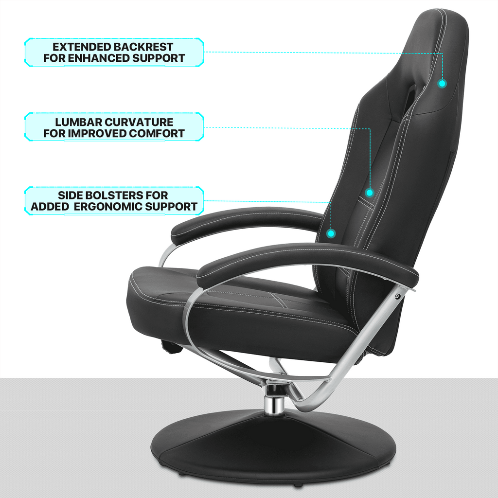 MoNiBloom Recliner Chair with Ottoman, Adjustable Upholstered Video Gaming Chair, PU Leather Swivel Recliner with Footrest and Armrest, Black