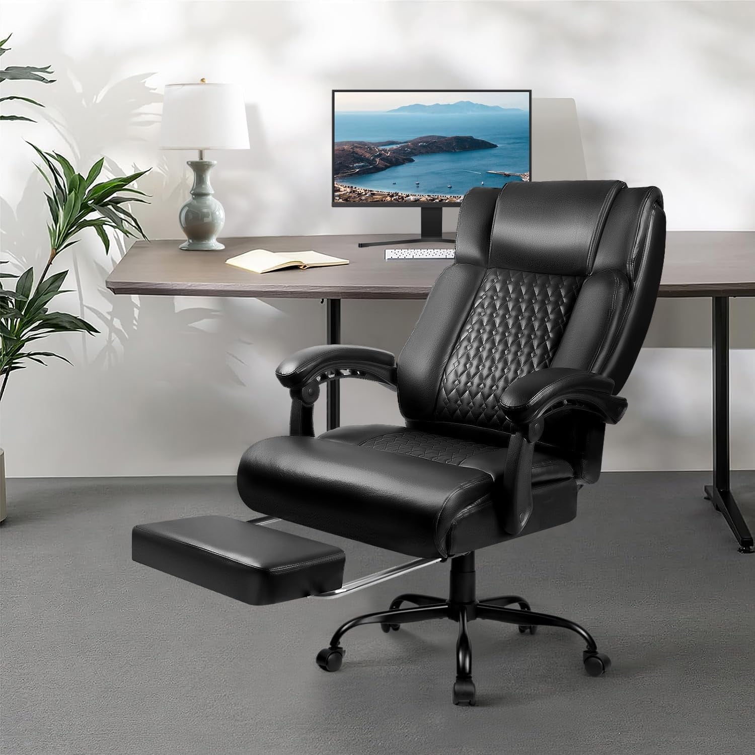 VITESSE Office Chair,Executive Heavy Duty Office Chair with Foot Rest Ergonomic High Back Computer Gaming Chairs Home Office 400lbs,Big and Tall Office Chair with Lumbar Support (Black)