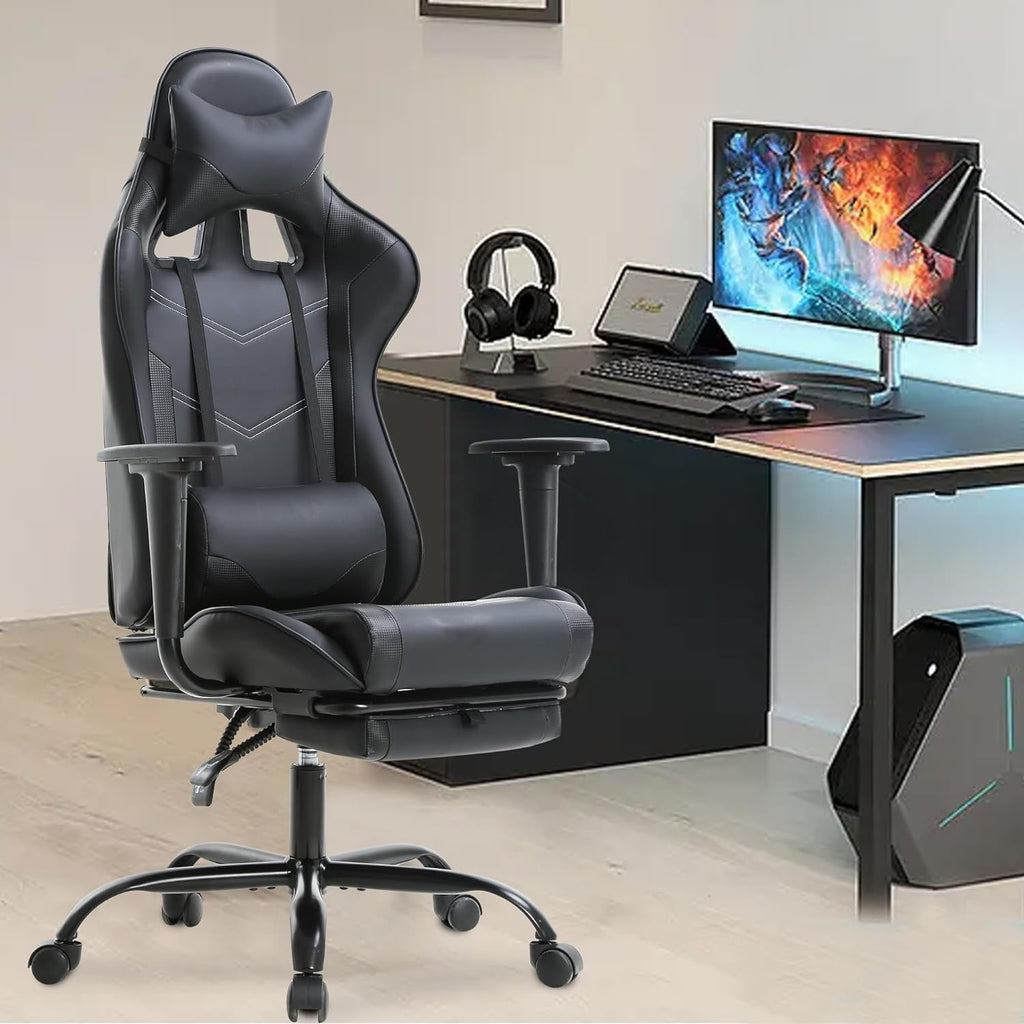 YRLLENSDAN Office Gaming Chair, Computer Chair with Footrest Lumbar Support PC Chair Racing Chair Video Gaming Chair Ergonomic Gaming Chair for Adults Teens, Black