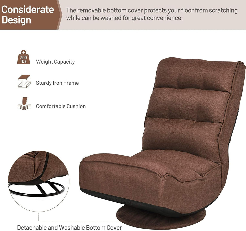 Killeryuki 360 Degree Swivel Gaming Chair, 6 Position Adjustable Folding Floor Chair, 300lb Spring Support, Comfortable Padded Backrest, Lazy Sofa Chair Game Rocker for Teens Adults (Coffee)