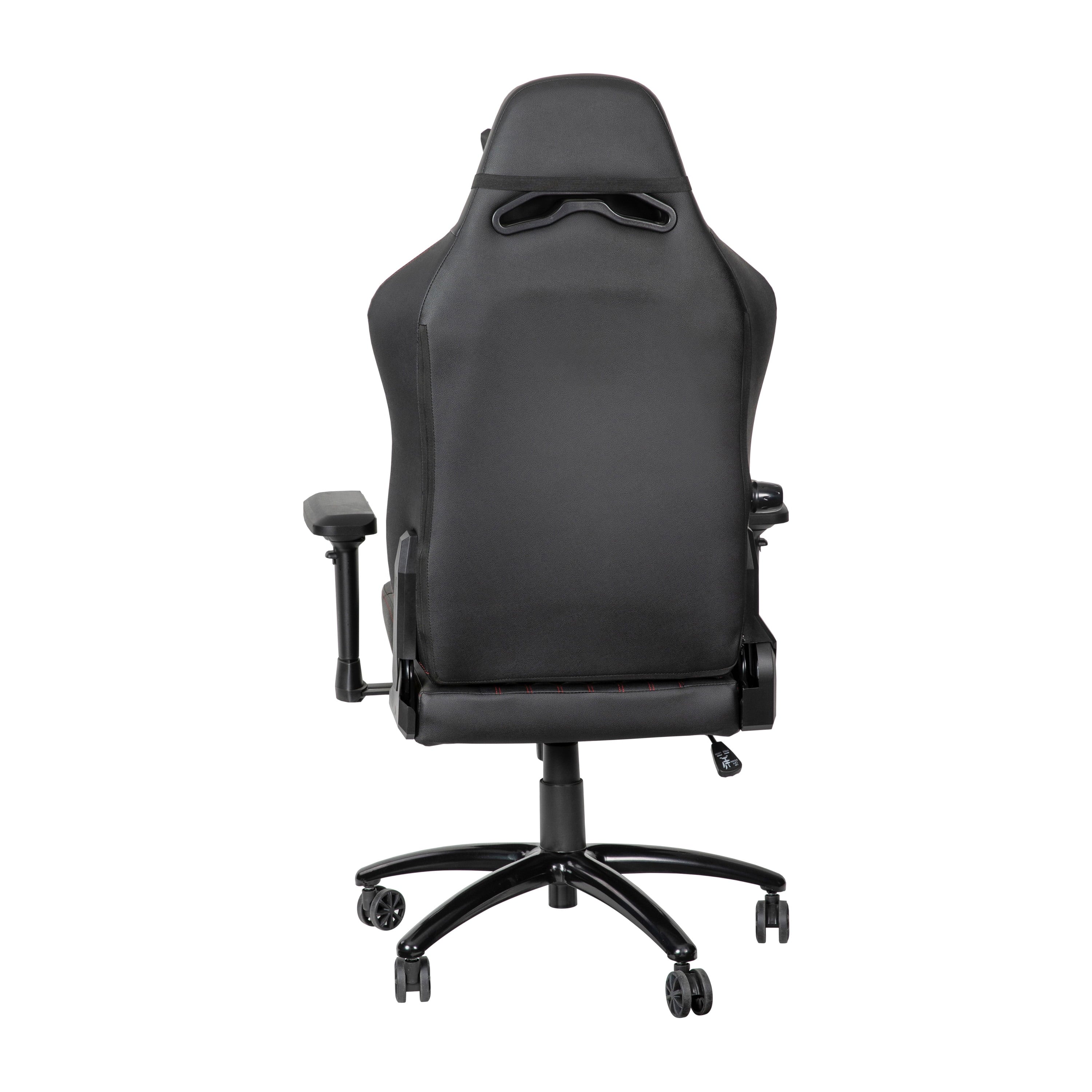 EMMA + OLIVER Gaming Chair with Adjustable Lumbar Support and Head Pillow, Black/Red