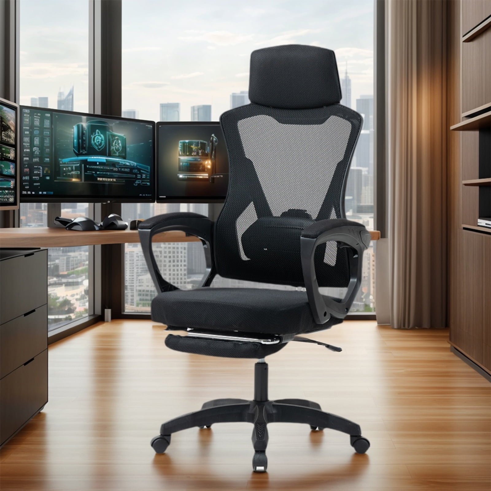 Alvantor High Back Ergonomic Office Chair, Adjustable Lumbar Support & Headrest, Black