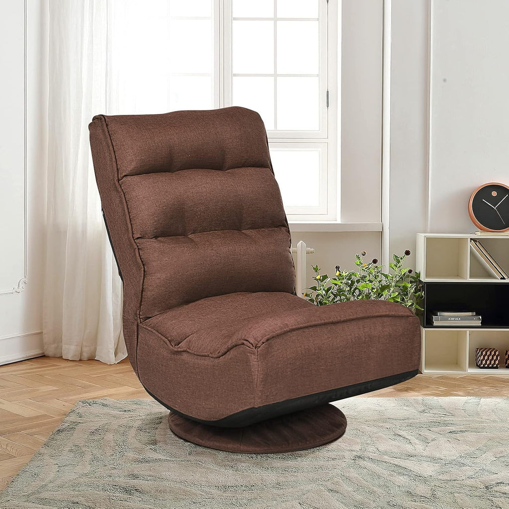 Killeryuki 360 Degree Swivel Gaming Chair, 6 Position Adjustable Folding Floor Chair, 300lb Spring Support, Comfortable Padded Backrest, Lazy Sofa Chair Game Rocker for Teens Adults (Coffee)