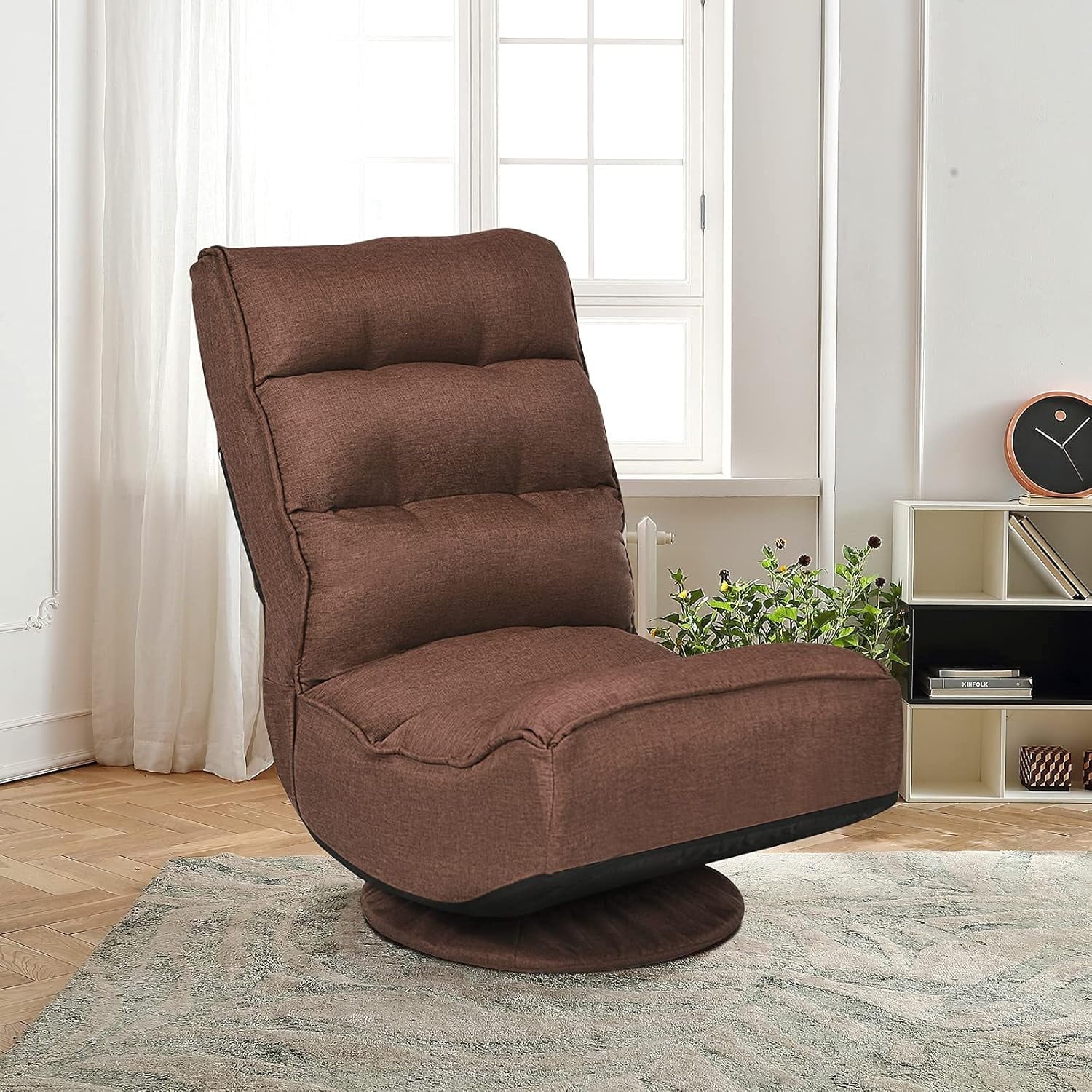 Killeryuki 360 Degree Swivel Gaming Chair, 6 Position Adjustable Folding Floor Chair, 300lb Spring Support, Comfortable Padded Backrest, Lazy Sofa Chair Game Rocker for Teens Adults (Coffee)