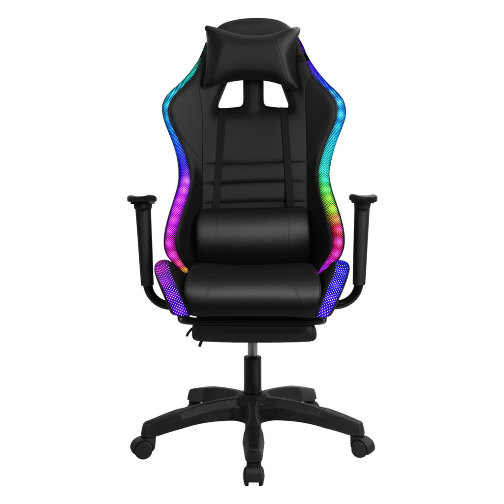 AQRS Gaming Chair with Retractable Footrest, 350lbs Load Capacity Office Executive Chair with Two Bluetooth-compatible Speakers, Multiple RGB LED Light Modes 360 Degree Rotation Game Chair