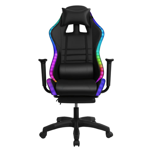 AQRS Gaming Chair with Retractable Footrest, 350lbs Load Capacity Office Executive Chair with Two Bluetooth-compatible Speakers, Multiple RGB LED Light Modes 360 Degree Rotation Game Chair