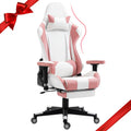 AVAWING Adult Gaming Chair, Ergonomic Leather Gaming Chair with Footrest, Lumbar Support and Headrest, Pink-White