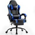 Reclining Gaming Chair with Lumbar Support and Footrest, Blue
