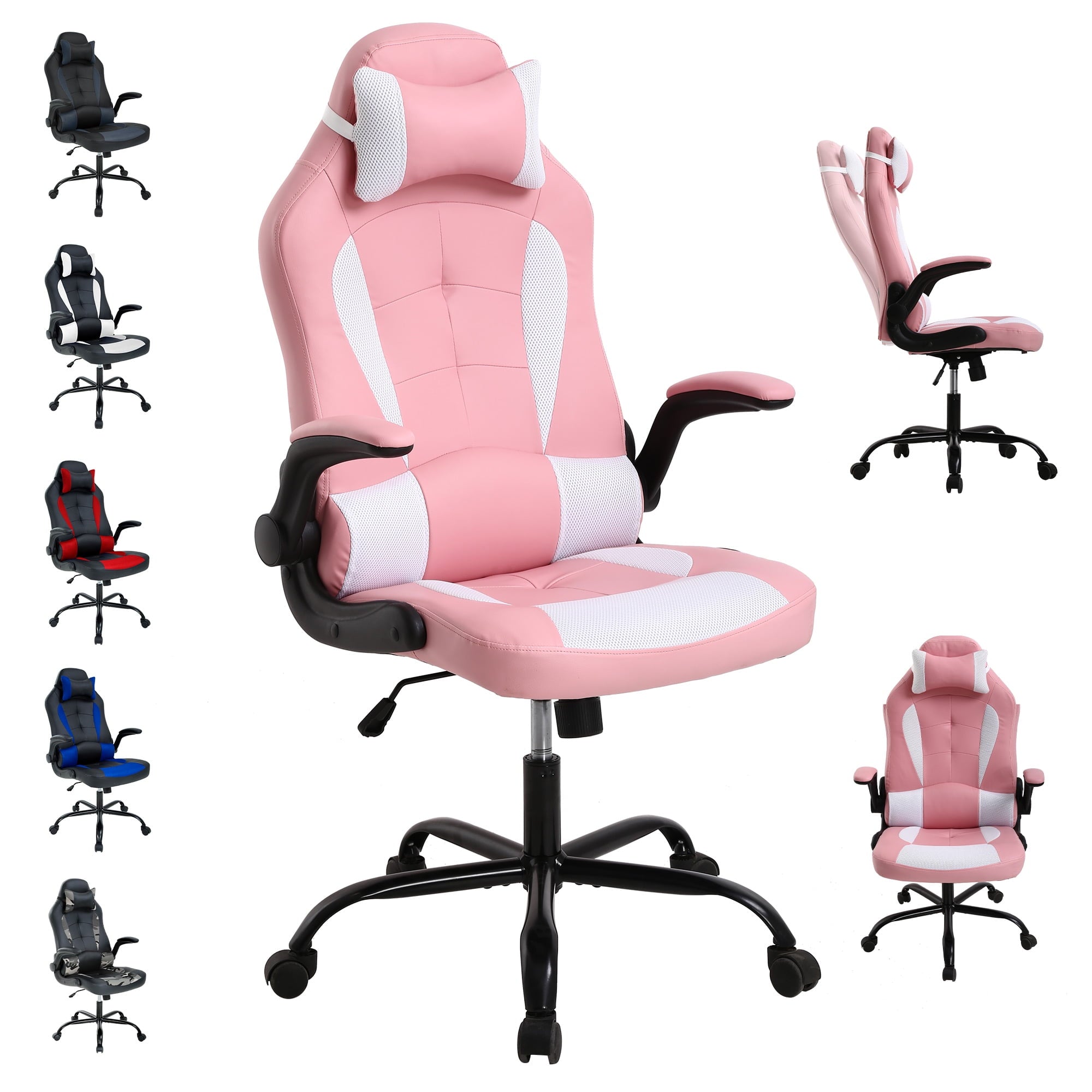 CL.HPAHKL Gaming Chair, Office Chair Video Game Chair for Adults Ergonomic PU Leather Gaming Office Chair Adjustable Armrest PC Gamer Chair (Black)