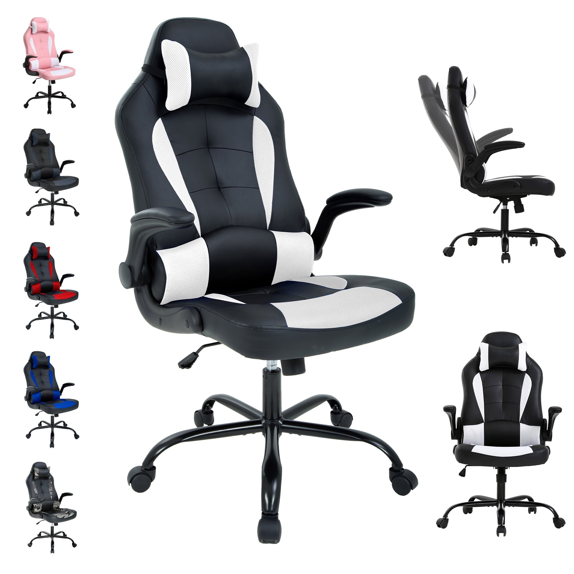 CL.HPAHKL Gaming Chair, Office Chair Video Game Chair for Adults Ergonomic PU Leather Gaming Office Chair Adjustable Armrest PC Gamer Chair (Black)
