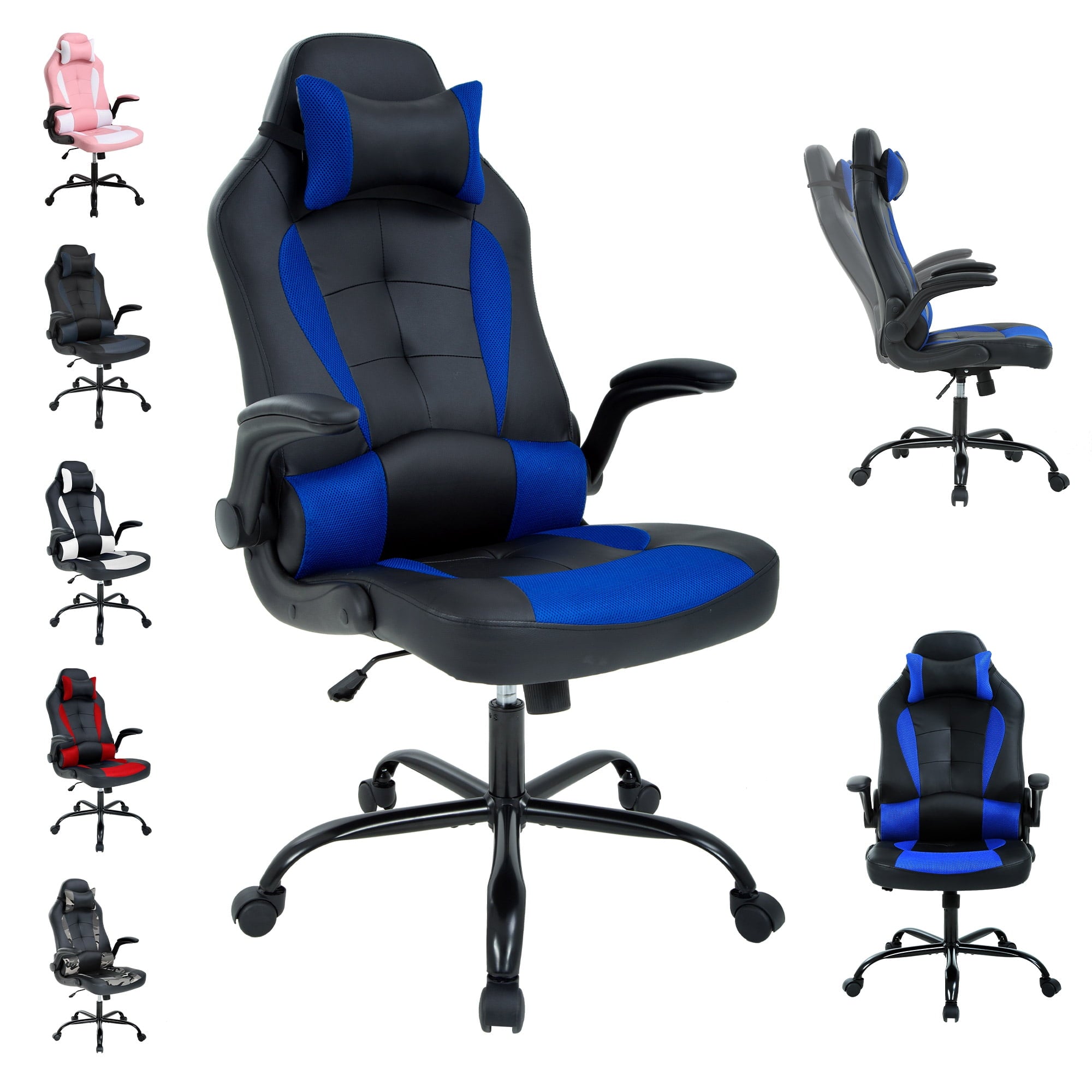 CL.HPAHKL Gaming Chair, Office Chair Video Game Chair for Adults Ergonomic PU Leather Gaming Office Chair Adjustable Armrest PC Gamer Chair (Black)
