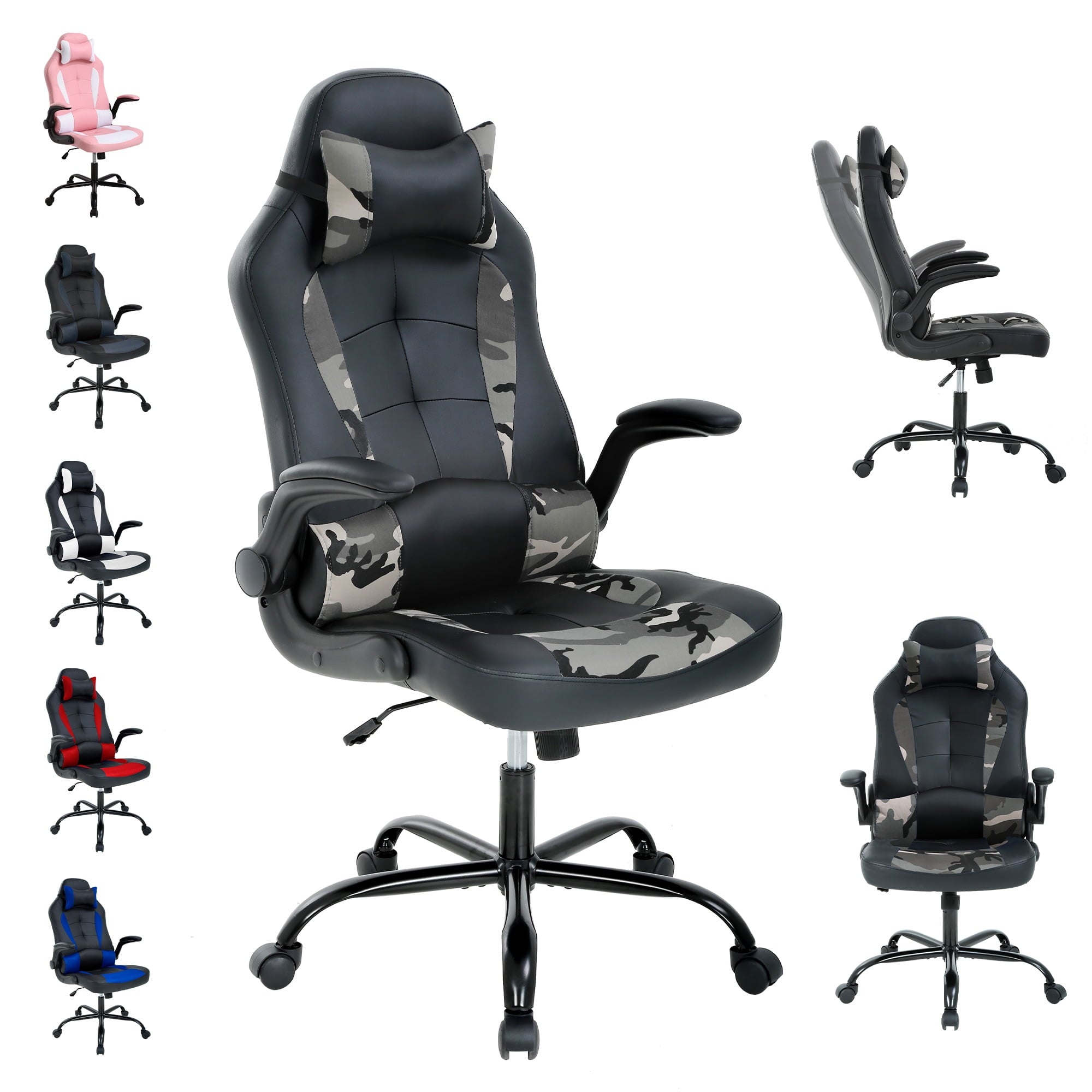 CL.HPAHKL Gaming Chair, Office Chair Video Game Chair for Adults Ergonomic PU Leather Gaming Office Chair Adjustable Armrest PC Gamer Chair (Black)