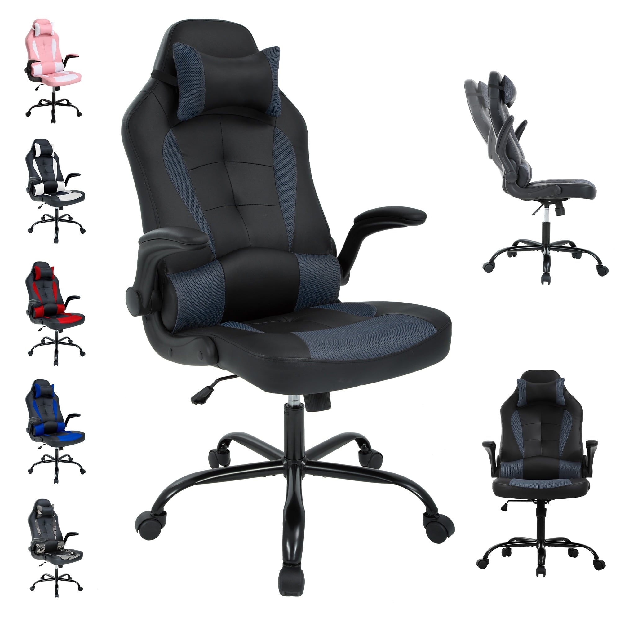 CL.HPAHKL Gaming Chair, Office Chair Video Game Chair for Adults Ergonomic PU Leather Gaming Office Chair Adjustable Armrest PC Gamer Chair (Black)