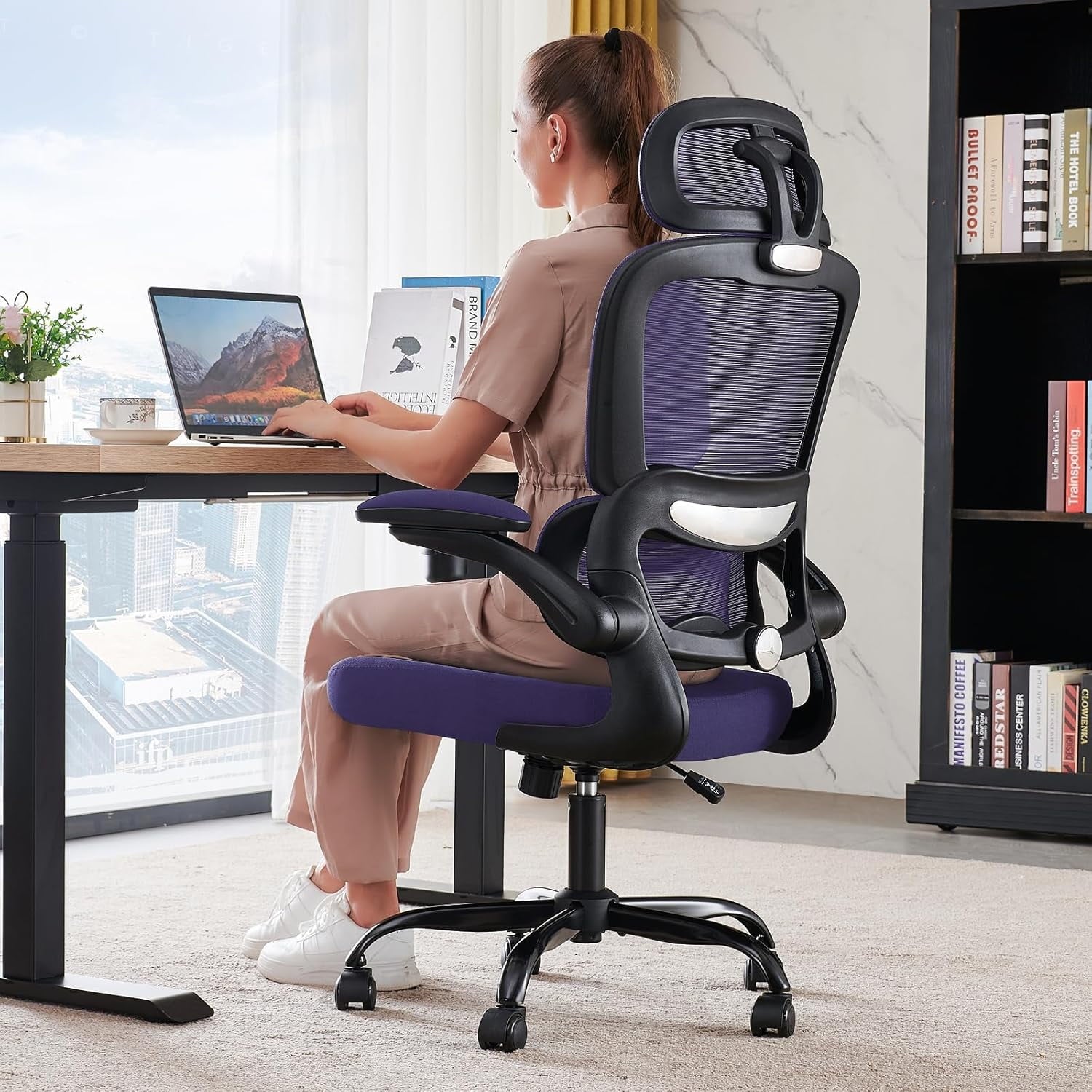 Chair Ergonomic Desk Chair, 330 LBS Home Mesh Office Desk Chairs with Wheels, Comfortable Gaming Chair, High Back Office Chair for Long Hours (Violet)