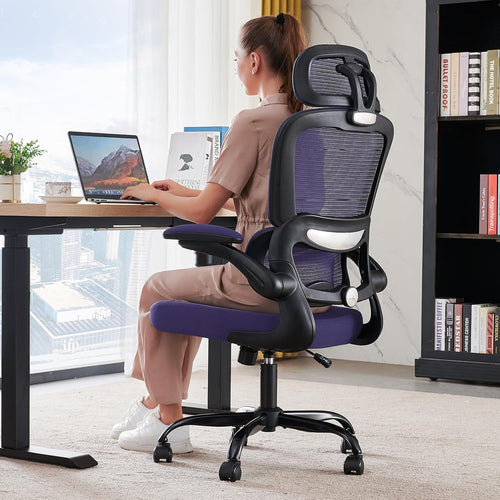 Chair Ergonomic Desk Chair, 330 LBS Home Mesh Office Desk Chairs with Wheels, Comfortable Gaming Chair, High Back Office Chair for Long Hours (Violet)