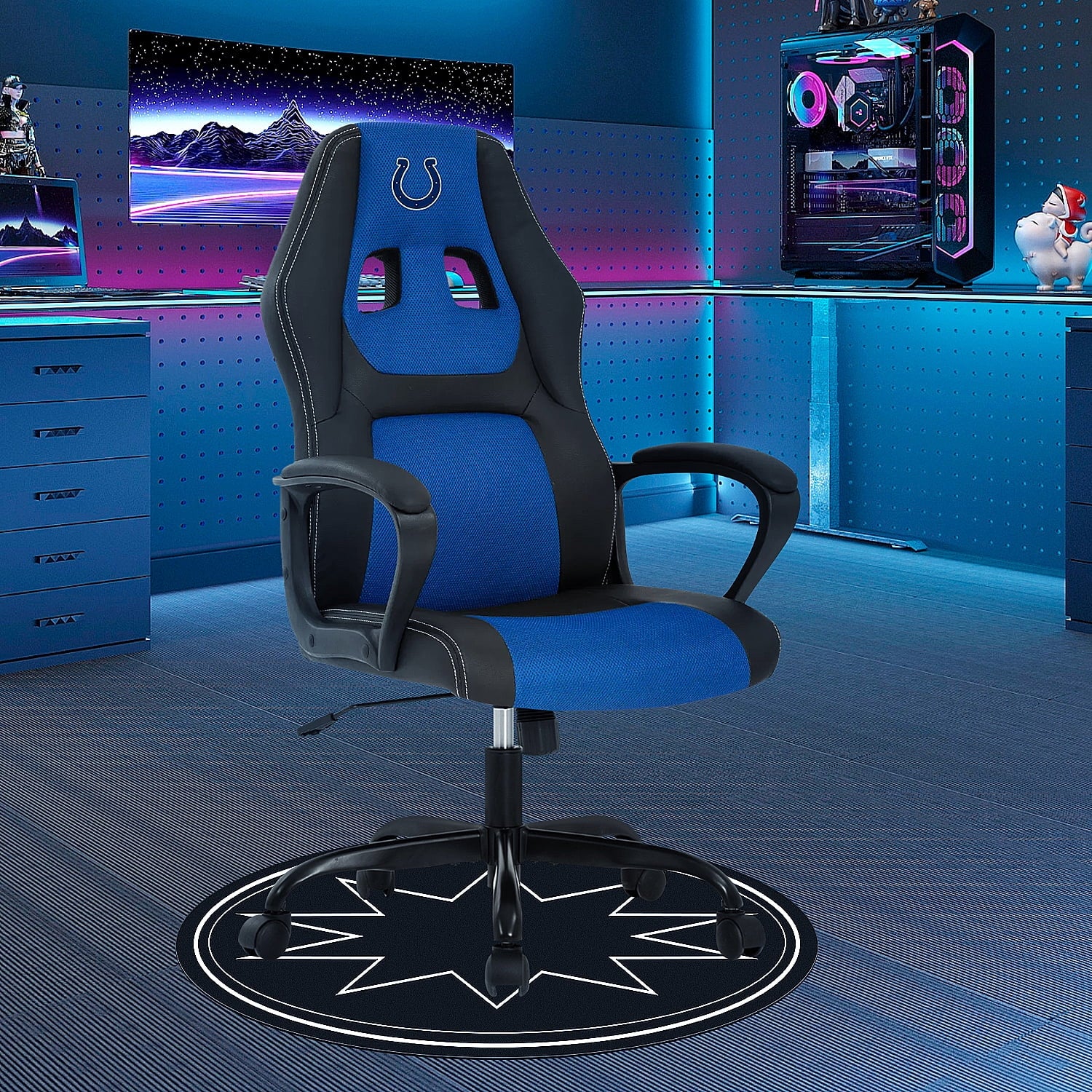 Dkelincs PC Gaming Chair Ergonomic Office Chair PU Leather Adjustable Computer Chair with Lumbar Support & Armrest (Blue, IND)