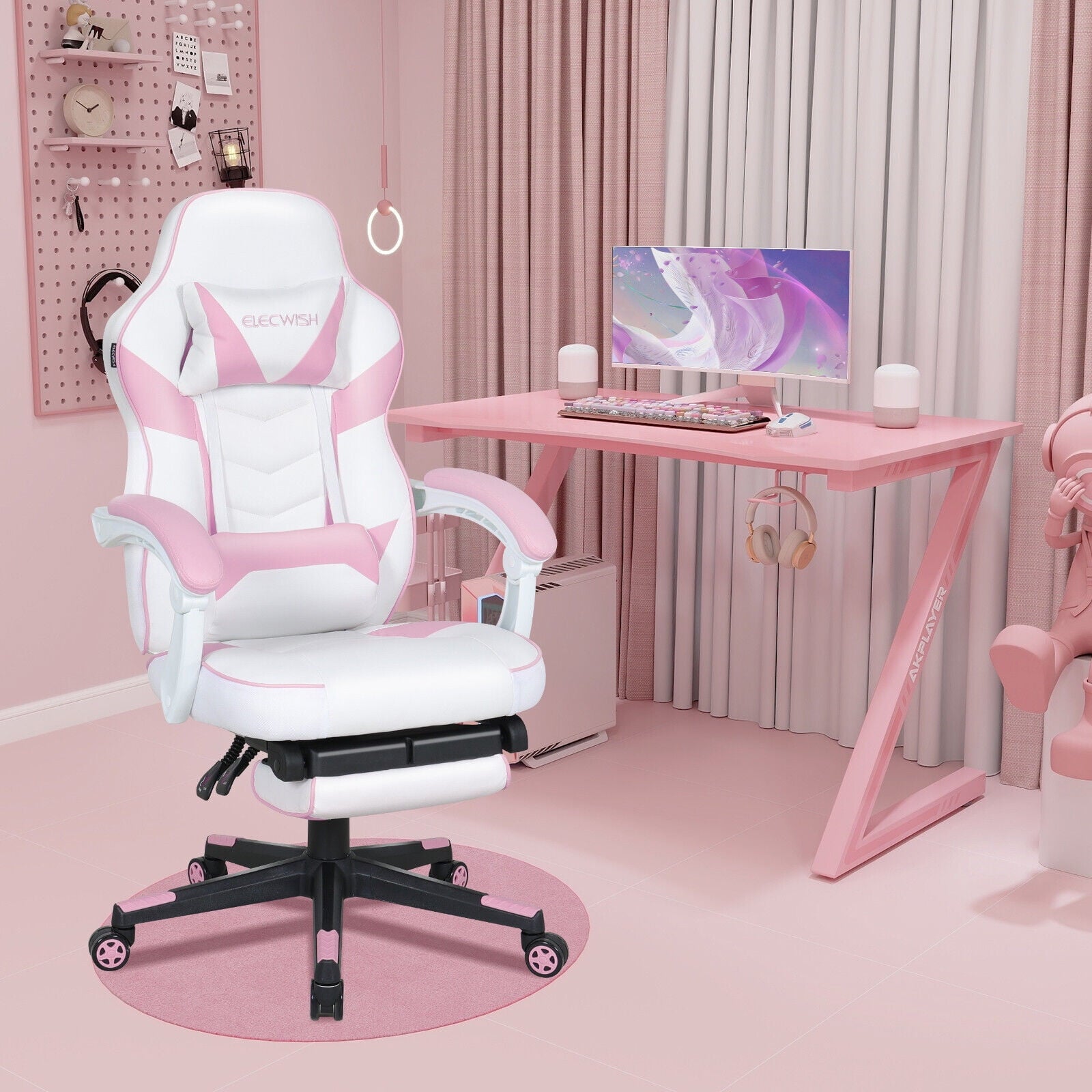 Elecwish Adjustable & Ergonomic Swivel Gaming Chair, White