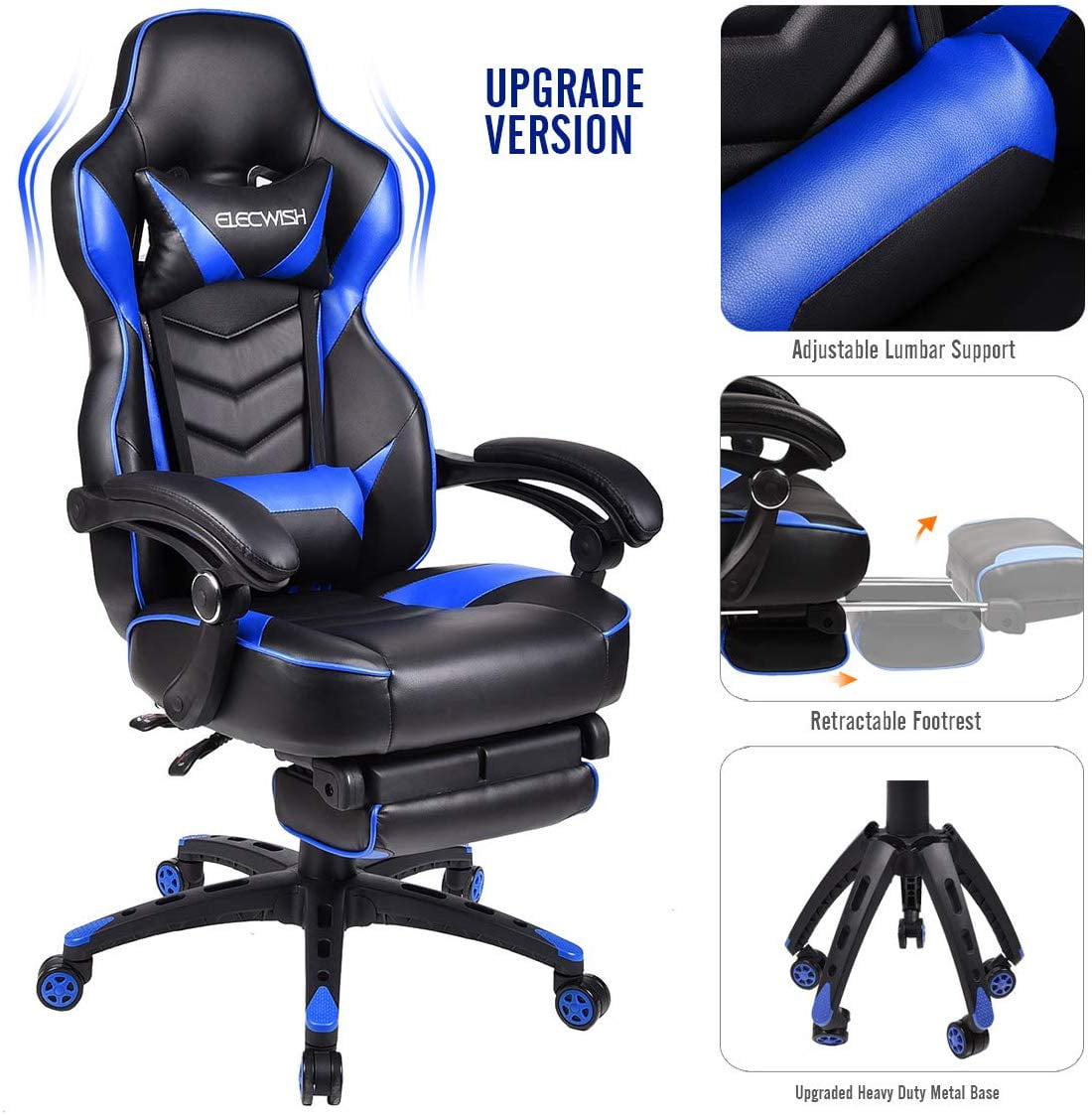 Elecwish Adjustable & Ergonomic Swivel Gaming Chair, White