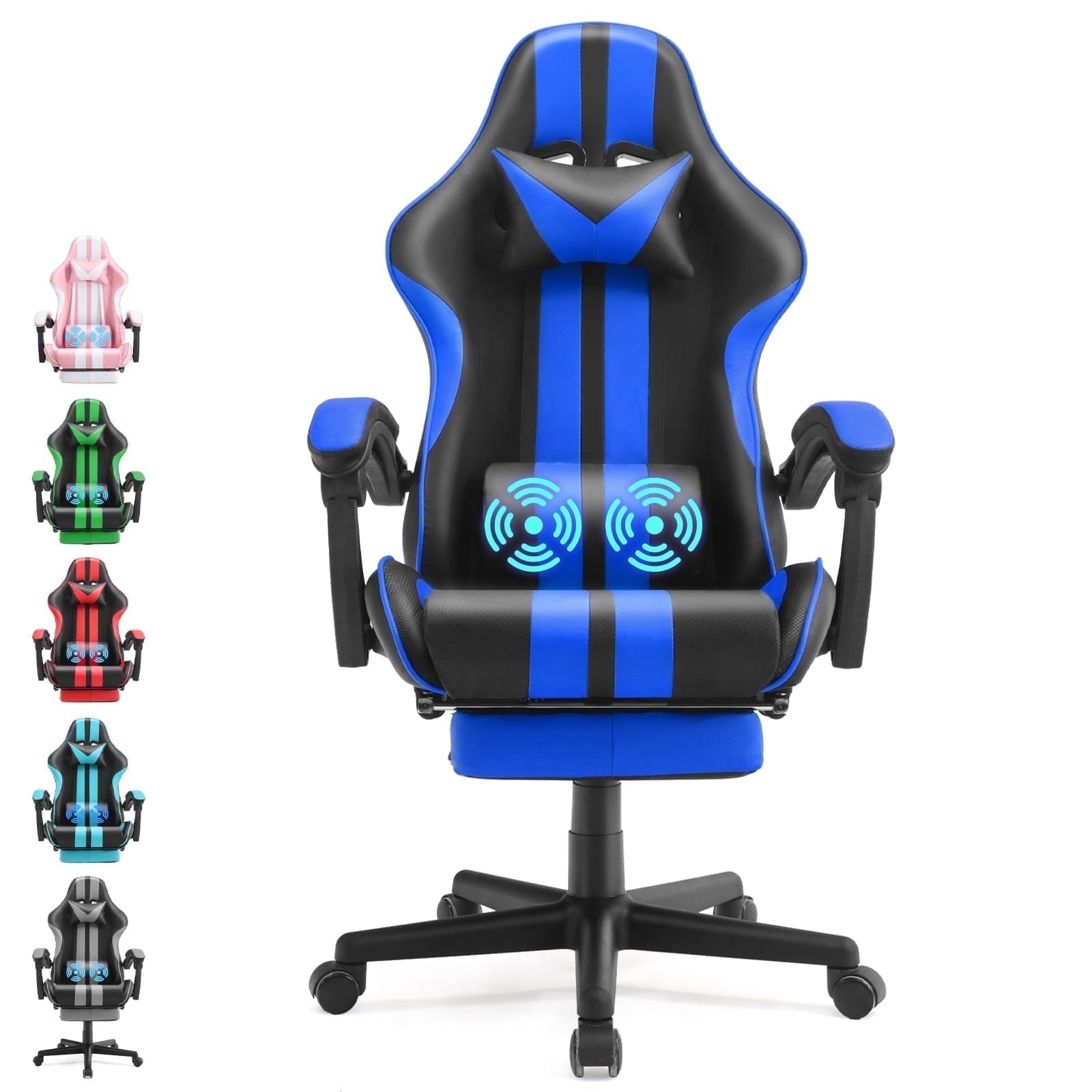 SOONTRANS Gaming Chair Office Chair with Footrest, Ergonomic Massage Chair with Lumbar Pillow, Headrest for Adults Teens, Pink