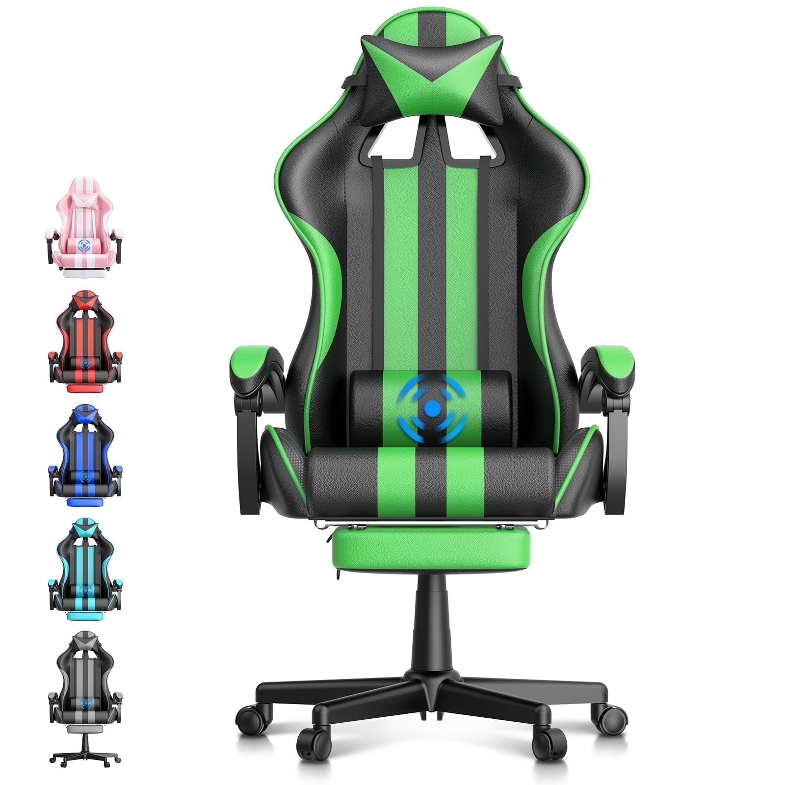 SOONTRANS Gaming Chair Office Chair with Footrest, Ergonomic Massage Chair with Lumbar Pillow, Headrest for Adults Teens, Pink