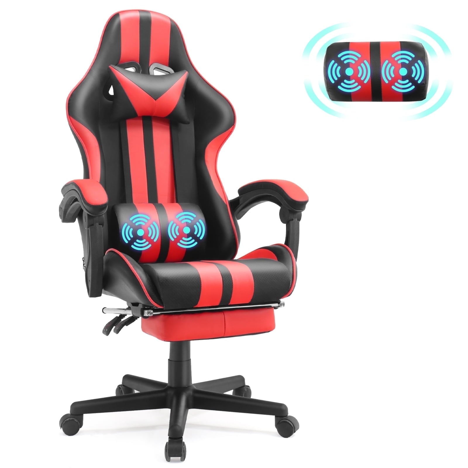SOONTRANS Gaming Chair Office Chair with Footrest, Ergonomic Massage Chair with Lumbar Pillow, Headrest for Adults Teens, Pink