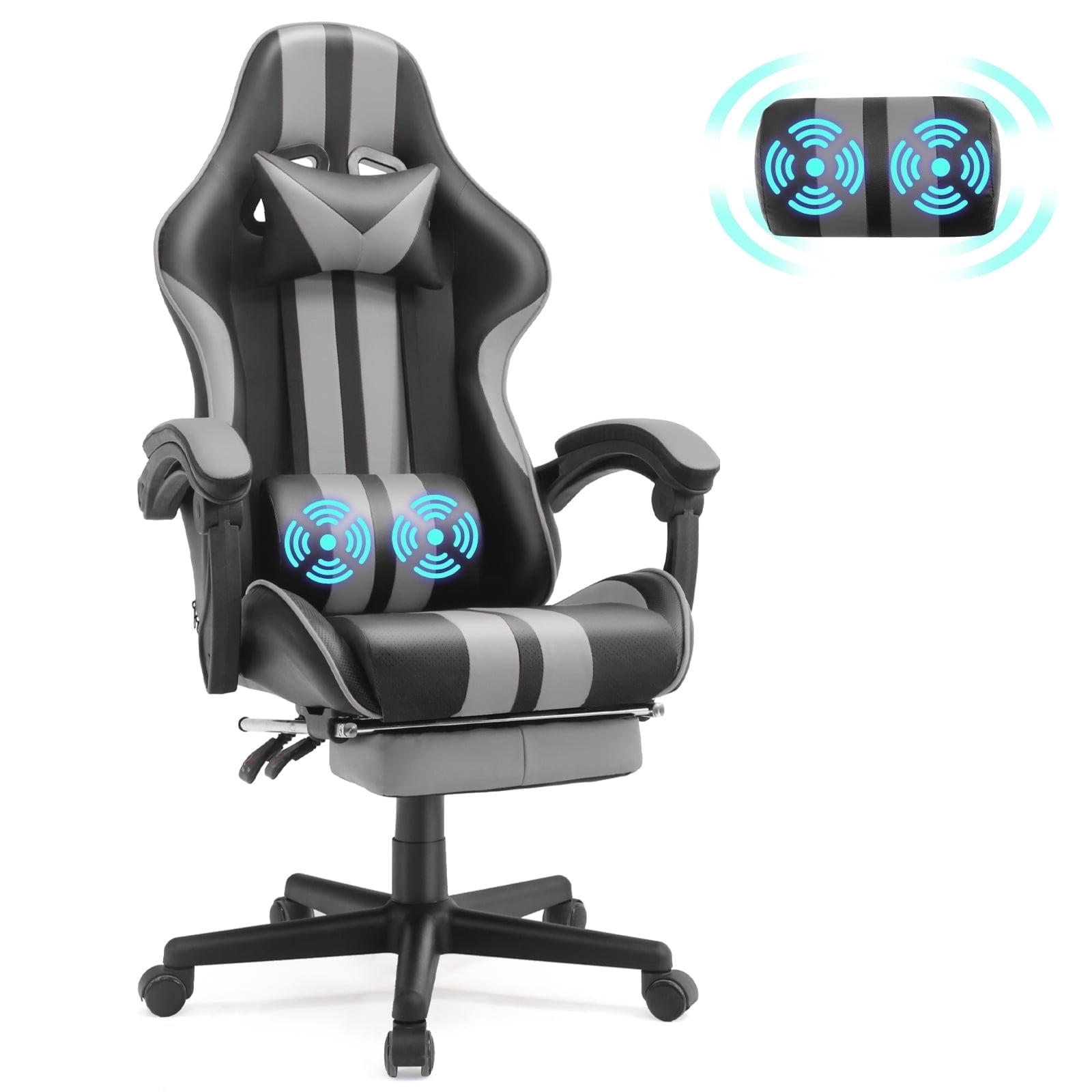 SOONTRANS Gaming Chair Office Chair with Footrest, Ergonomic Massage Chair with Lumbar Pillow, Headrest for Adults Teens, Pink
