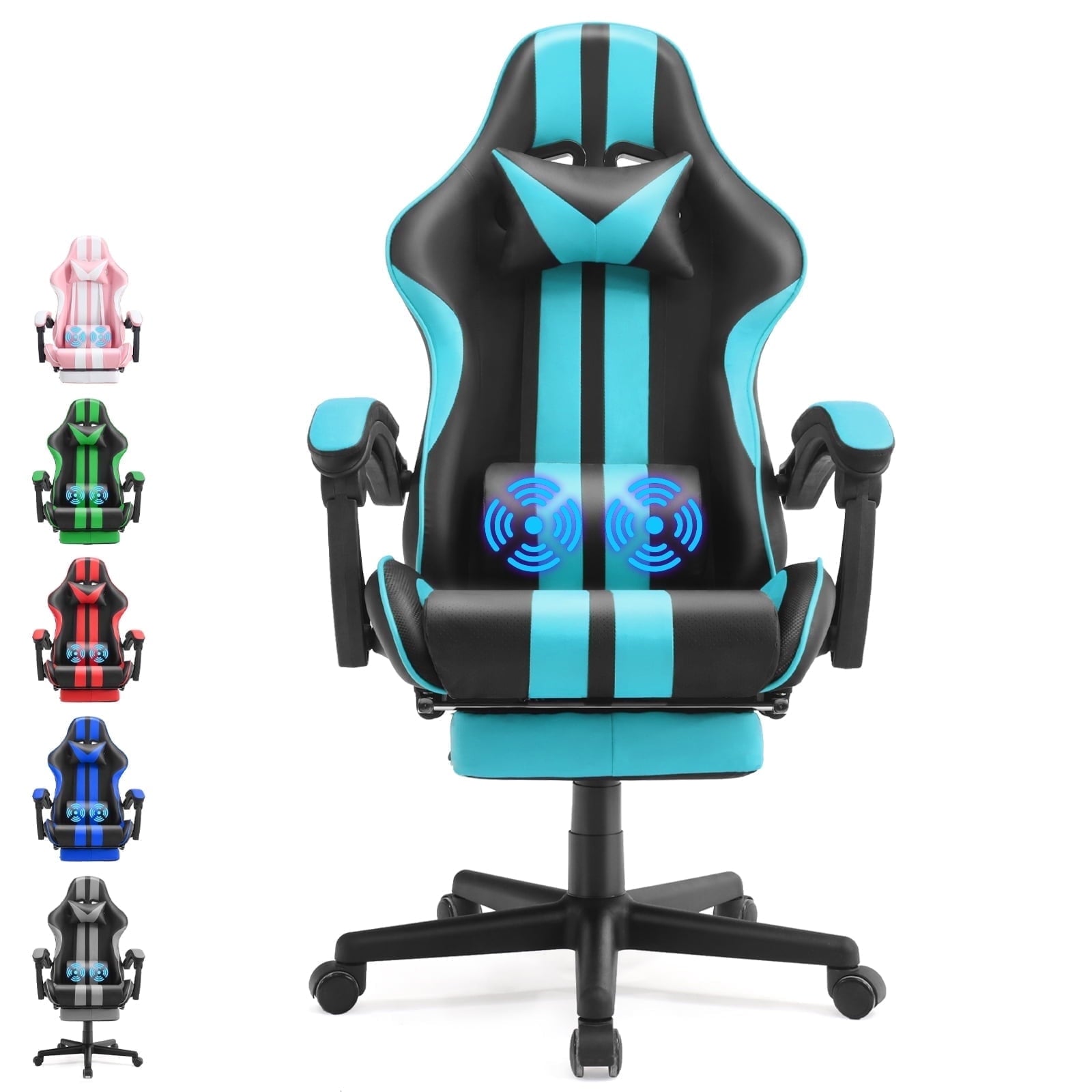 SOONTRANS Gaming Chair Office Chair with Footrest, Ergonomic Massage Chair with Lumbar Pillow, Headrest for Adults Teens, Pink
