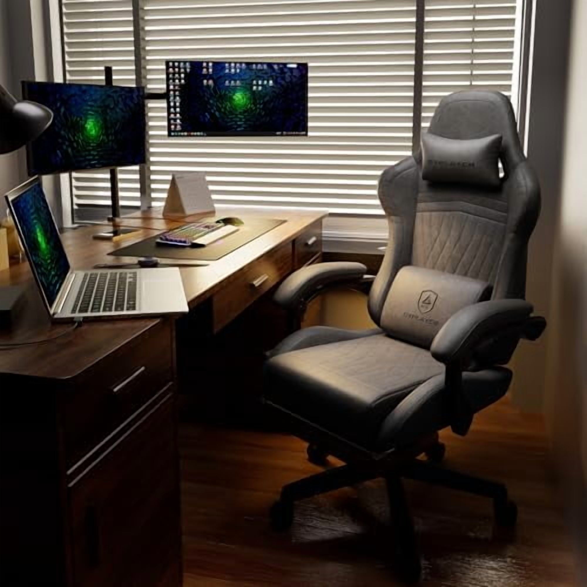 GTPLAYER Gaming Chair with Speakers, Video Game Chairs with Footrest, PC Gamer Chairs for Adults - Padded High Back Ergonomic Reclining Silla Gamer, Linkage Armrest, Ace Pro, Grey