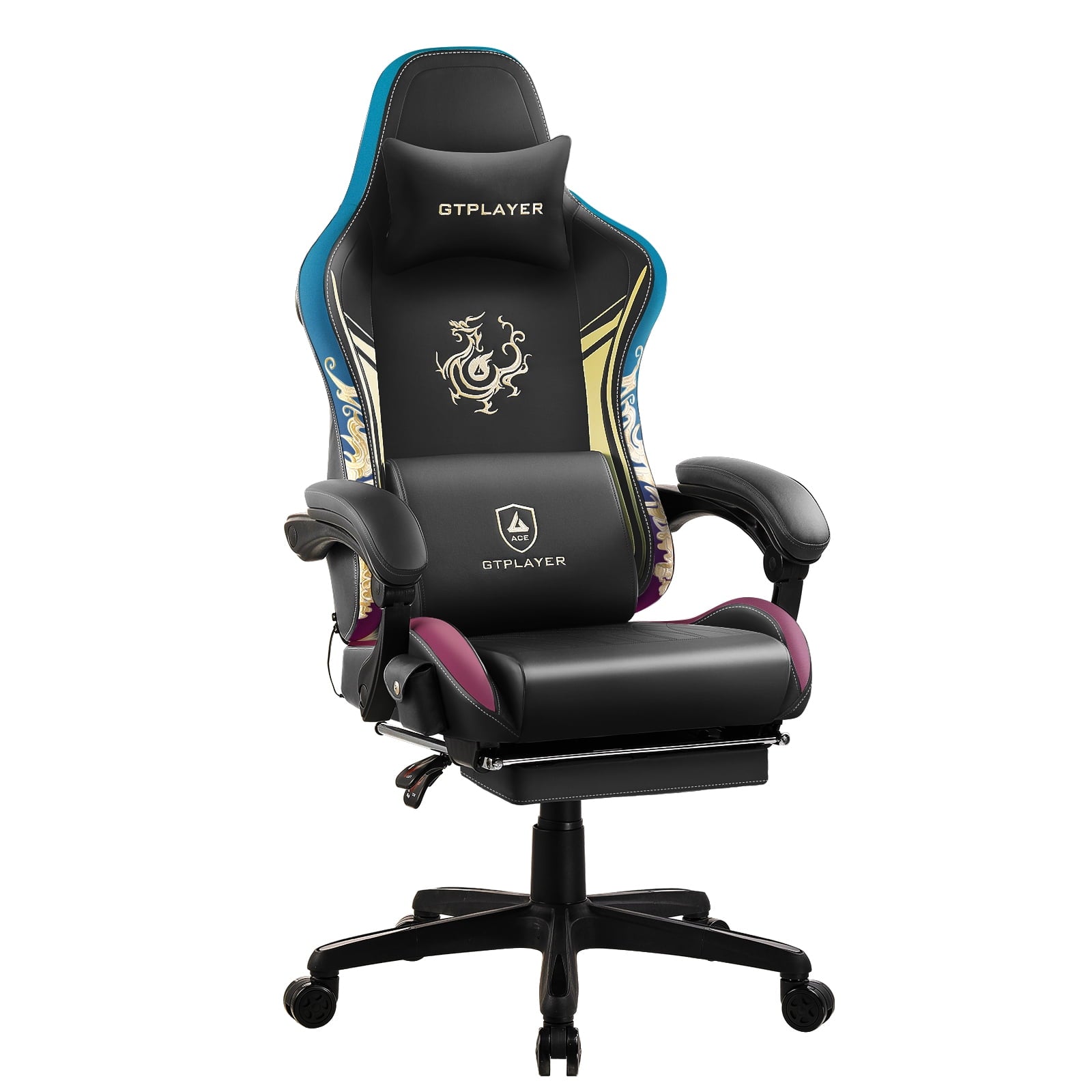 GTPLAYER Gaming Chair with Bluetooth Speakers and Footrest Office Desk Chair, Blue