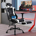 Gaming Chair Computer Massage Chair Reclining Office Chair with Footrest Lumbar Massage Support Adjustable High Back PU Leather Ergonomic Game Chair for Adults(White)
