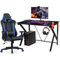 Gymax Gaming Desk&Massage Gaming Chair Set w/Headphone Hook & Game Storage Pink