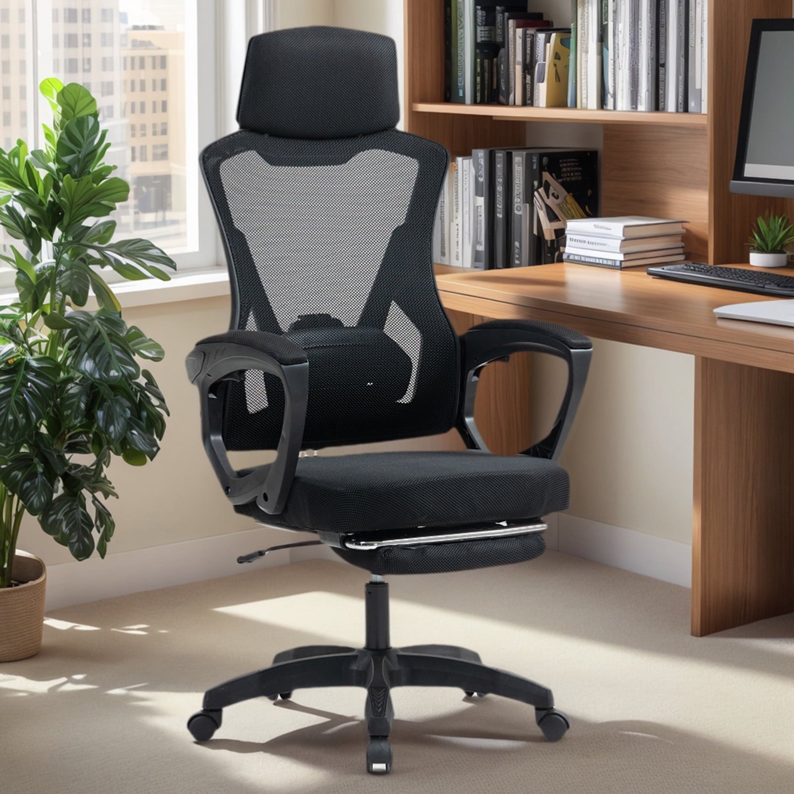 Alvantor High Back Ergonomic Office Chair, Adjustable Lumbar Support & Headrest, Black