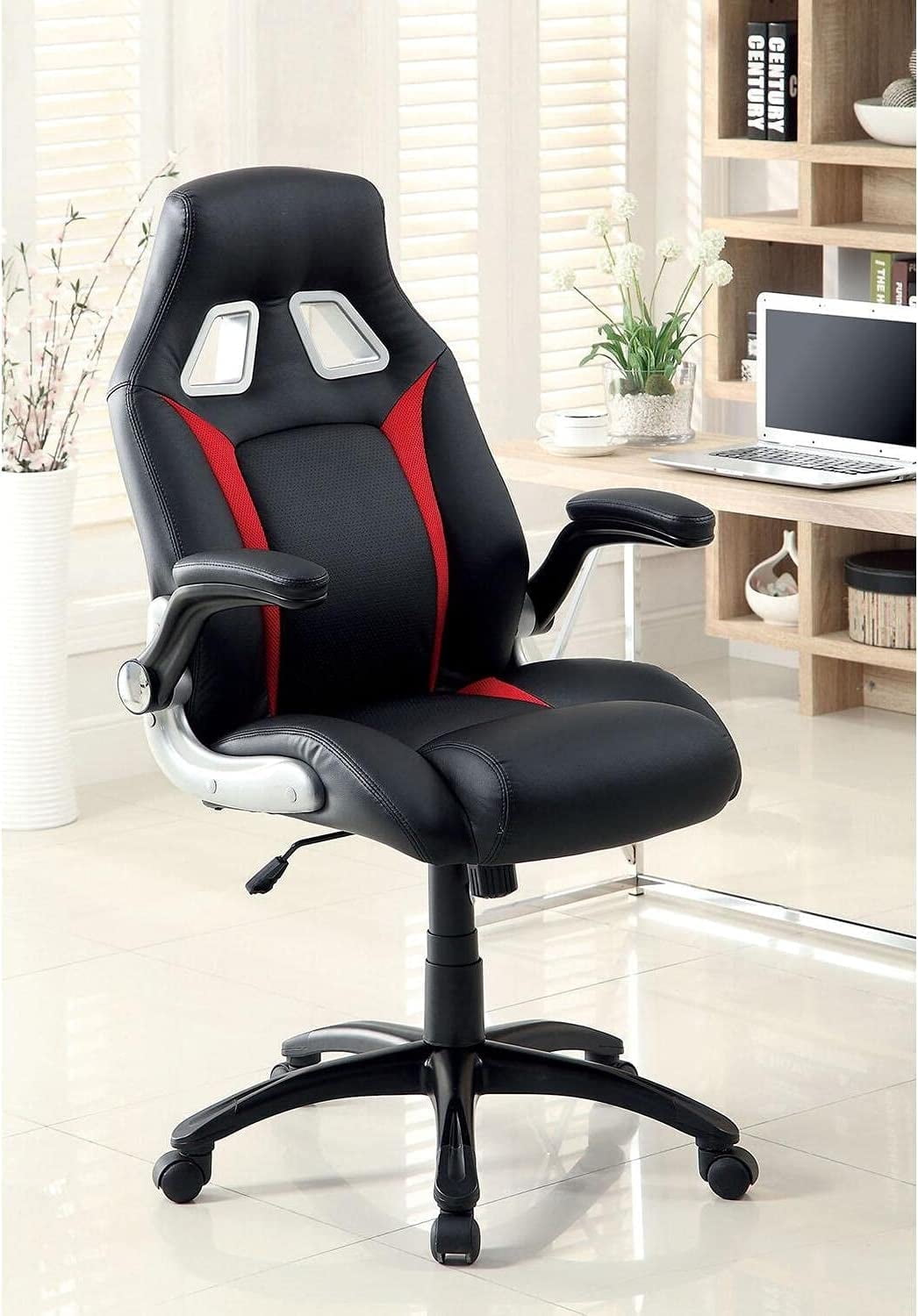 JONPONY Gaming Chair Upholstered 1pc Comfort Adjustable Chair Relax Office Chair Work Black And Red Color Padded Armrests