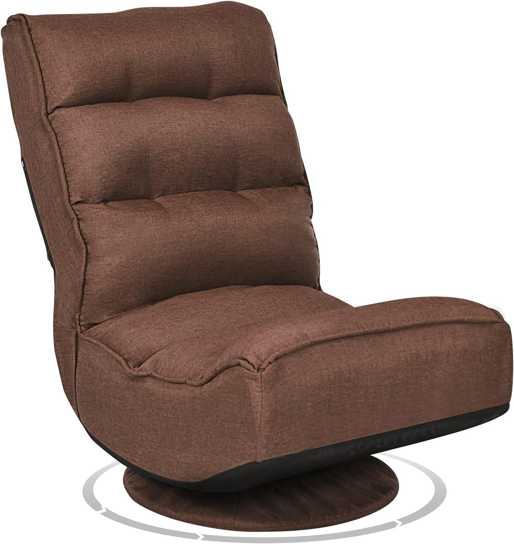 Killeryuki 360 Degree Swivel Gaming Chair, 6 Position Adjustable Folding Floor Chair, 300lb Spring Support, Comfortable Padded Backrest, Lazy Sofa Chair Game Rocker for Teens Adults (Coffee)