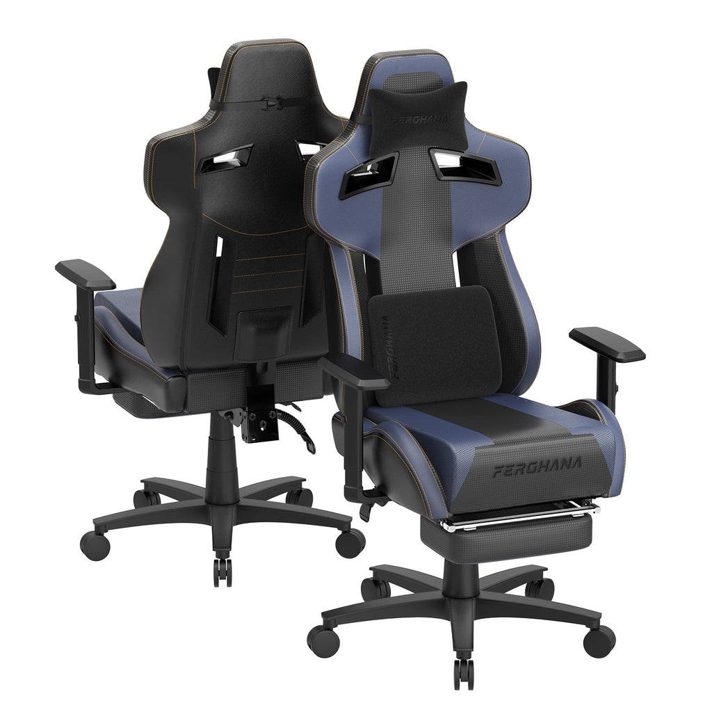 Luxvie Gaming Chair with Footrest Ergonomic Office Chair with Massage Lumbar Support & Headrest High Back Computer Game Chair for Adults and Kids, Blue