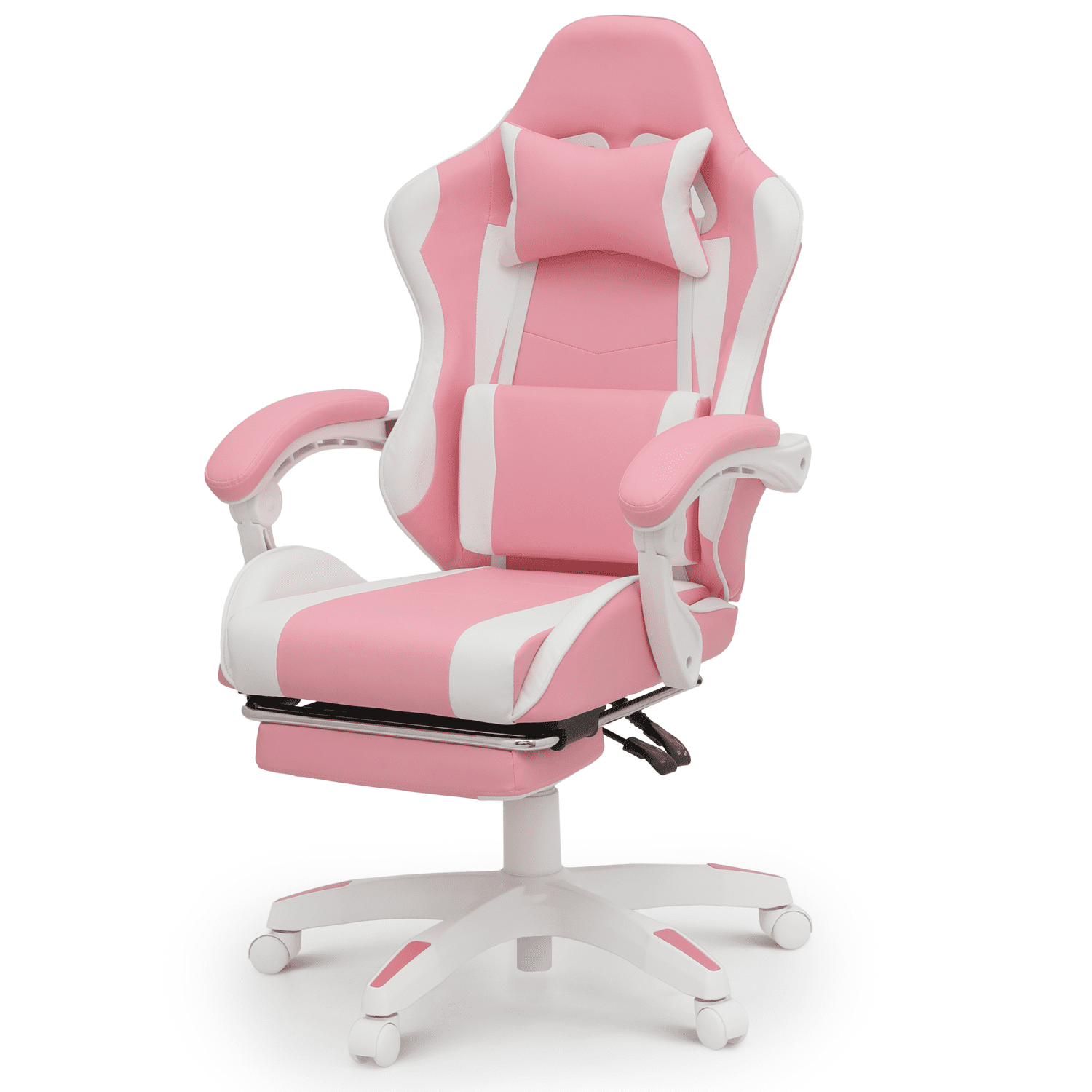 Magshion Rolling Gaming Chair, Adjustable Faux Leather Computer Seat with Lumbar Support for Adults Teens Desk Chair, White
