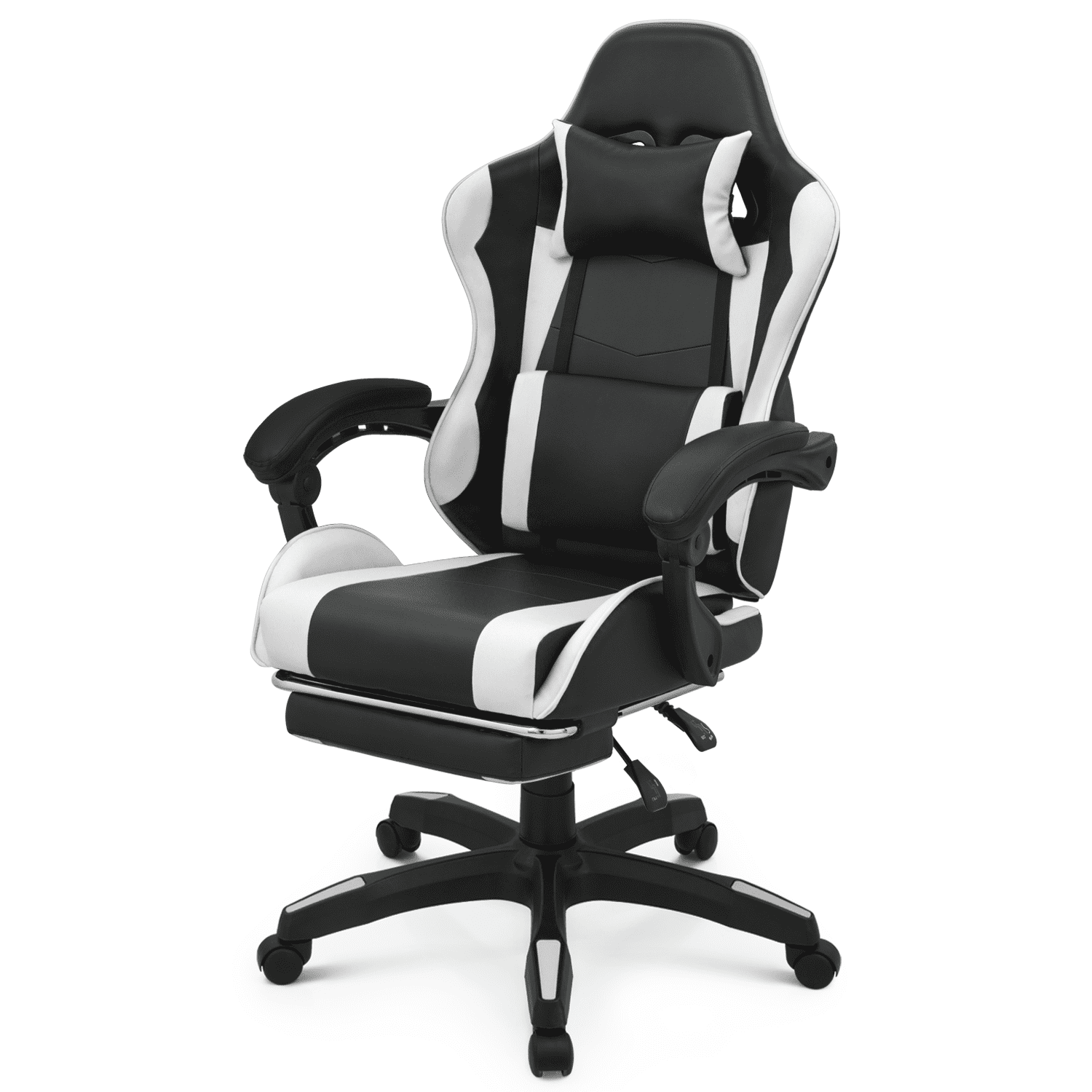 Magshion Rolling Gaming Chair, Adjustable Faux Leather Computer Seat with Lumbar Support for Adults Teens Desk Chair, White